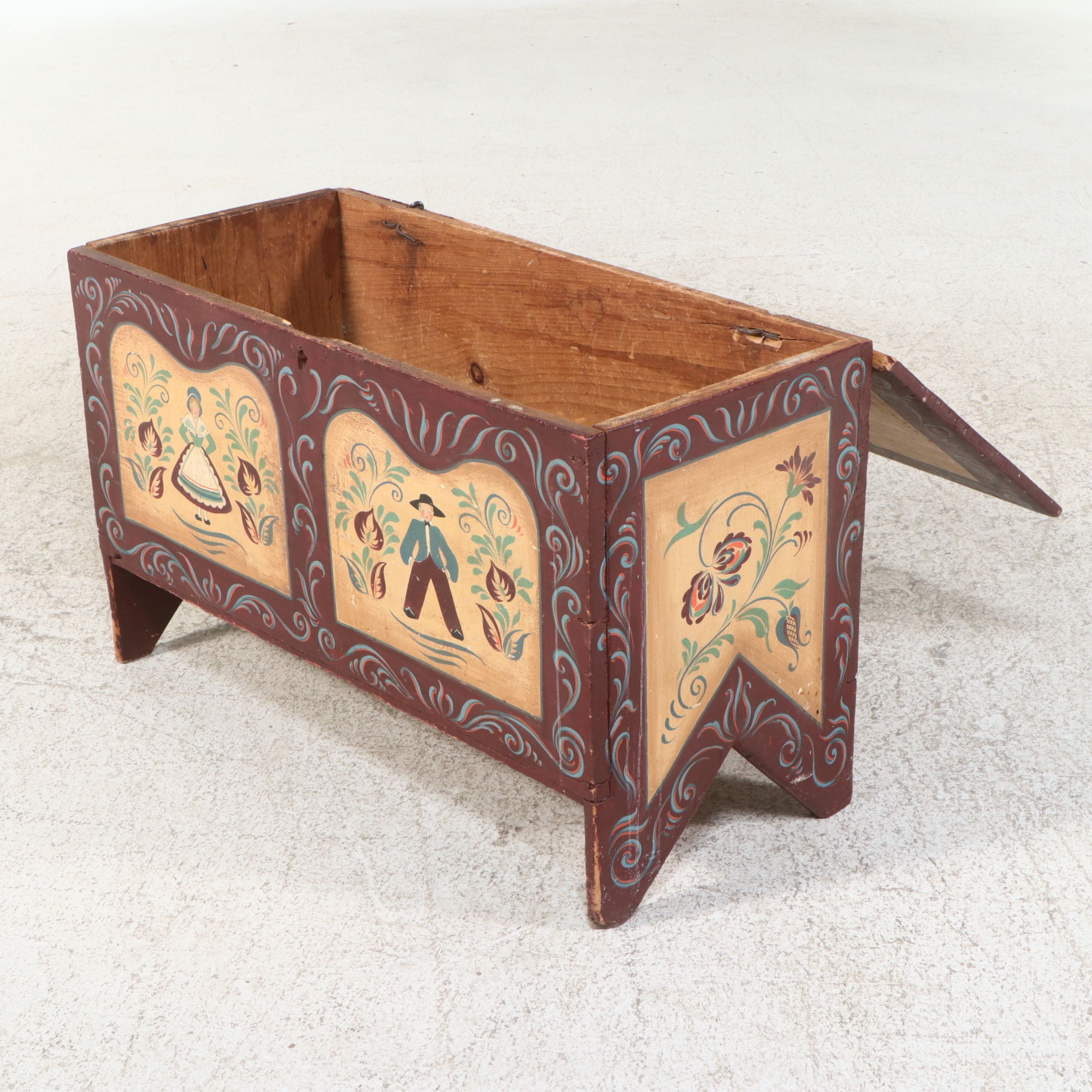 American Folk Art Painted Pine Blanket Chest, 19th Century