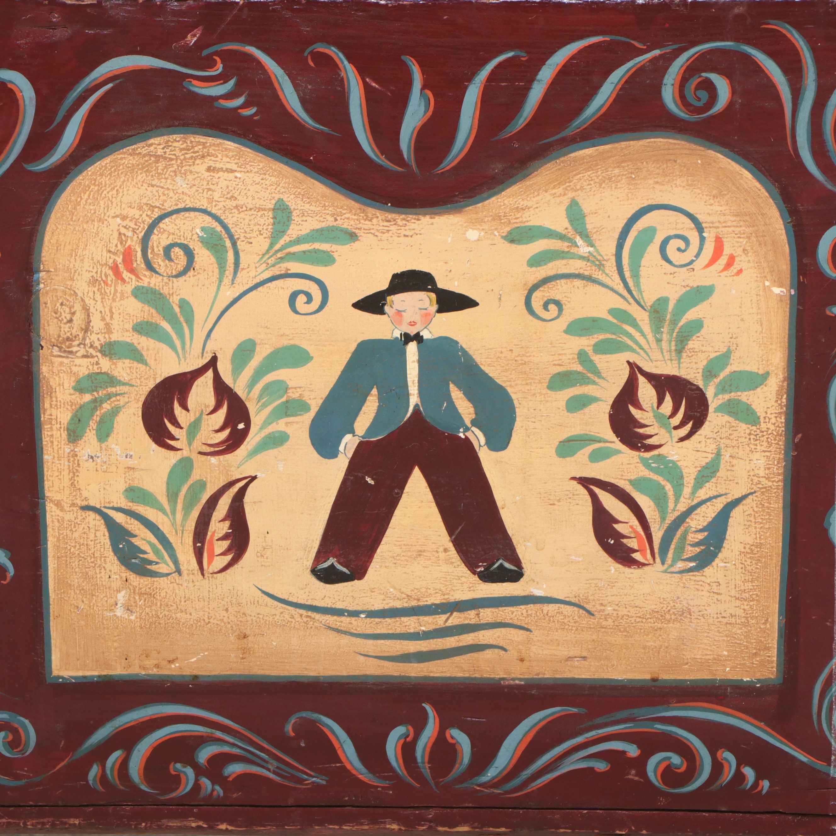 American Folk Art Painted Pine Blanket Chest, 19th Century