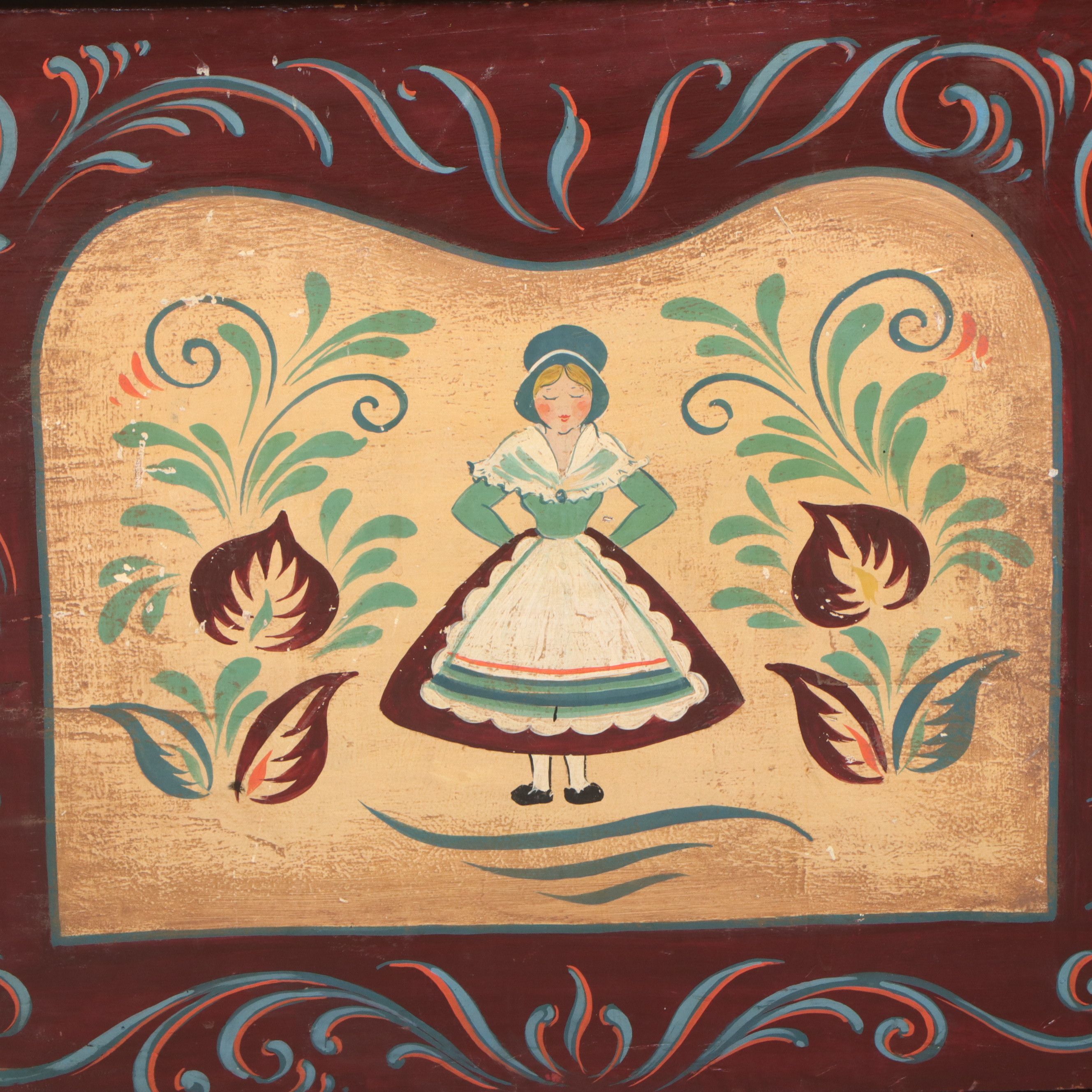 American Folk Art Painted Pine Blanket Chest, 19th Century