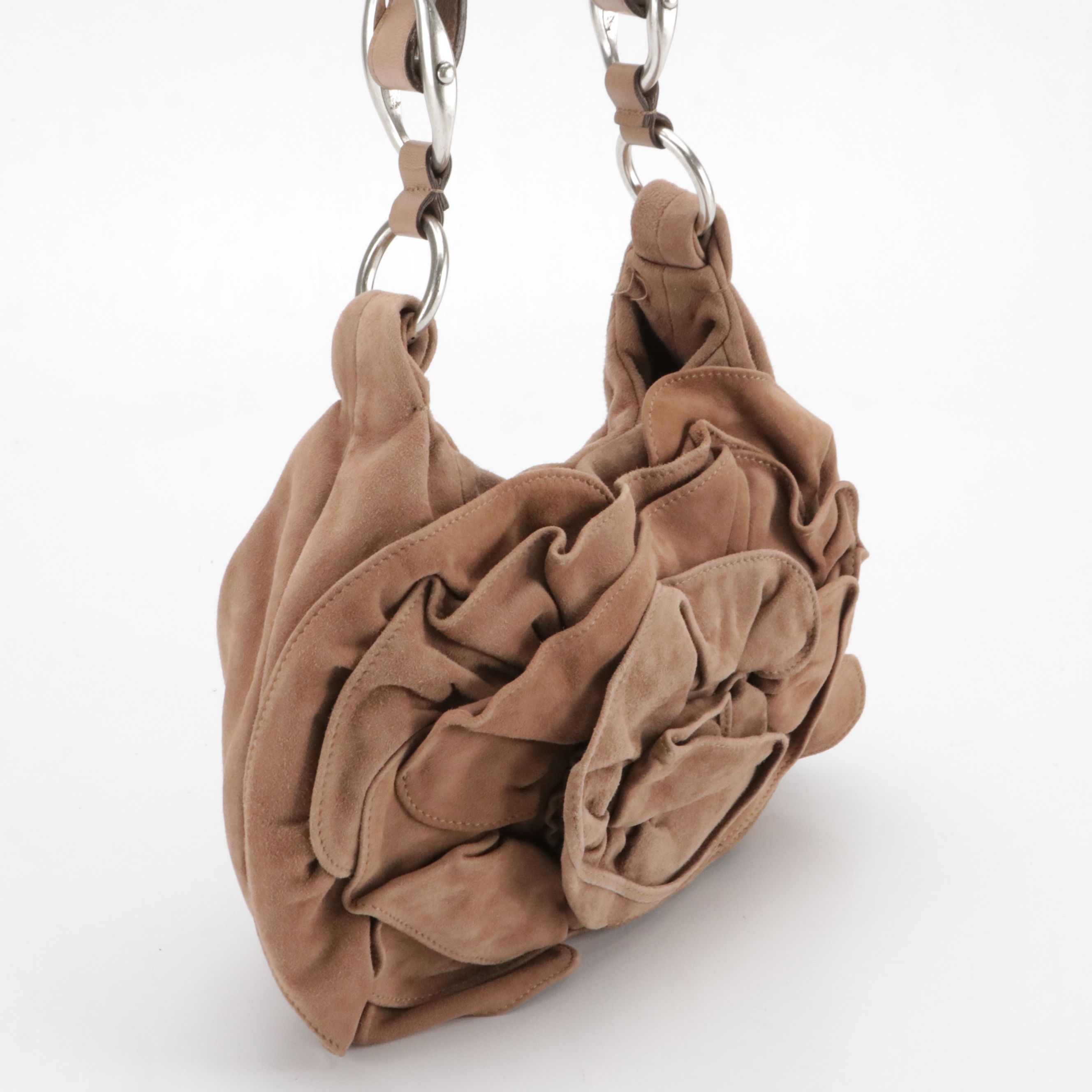 Yves Saint Laurent Nadja Rose Hobo Shoulder Bag in Blush Nude Suede