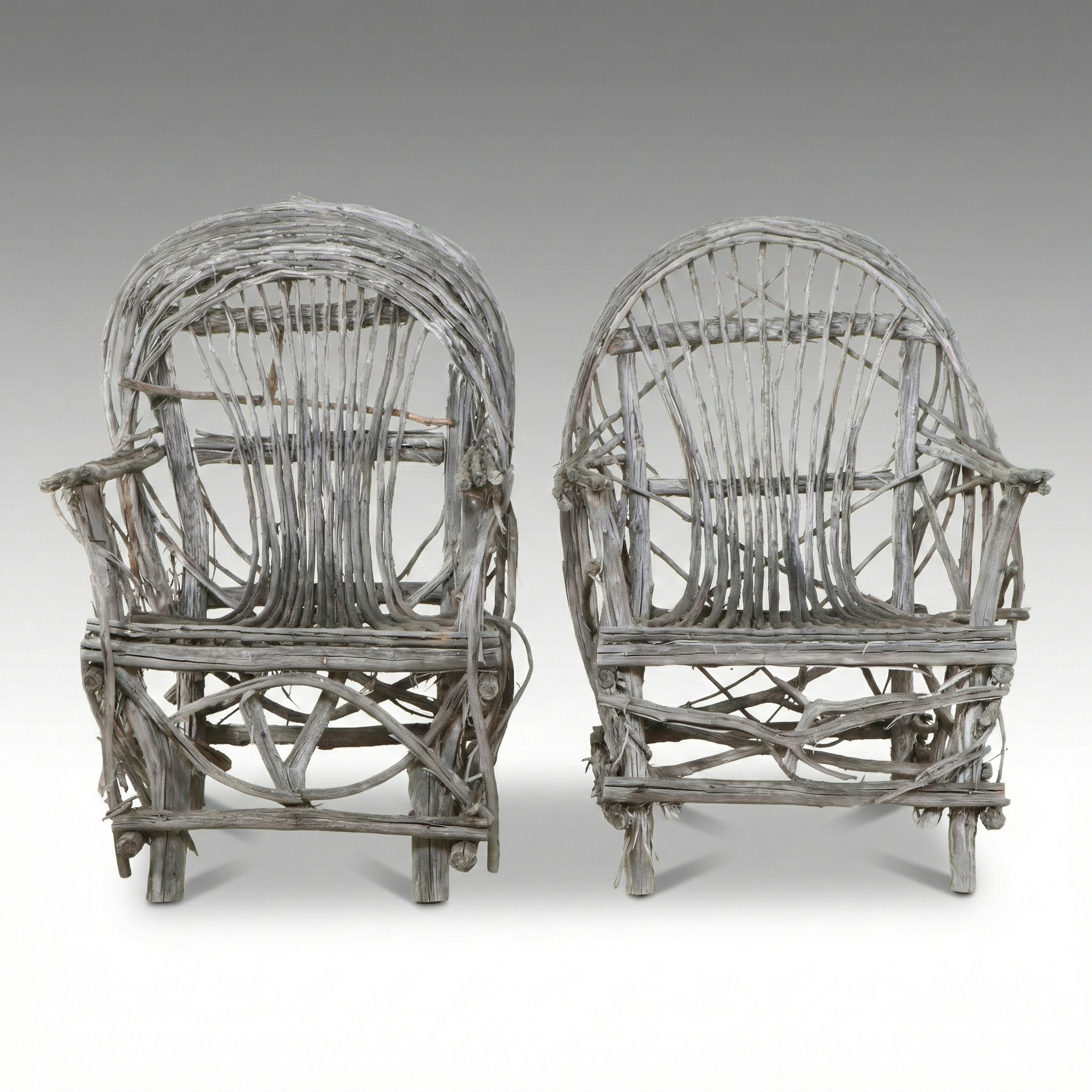 Pair of Rustic Adirondack Style Woven Grapevine Armchairs