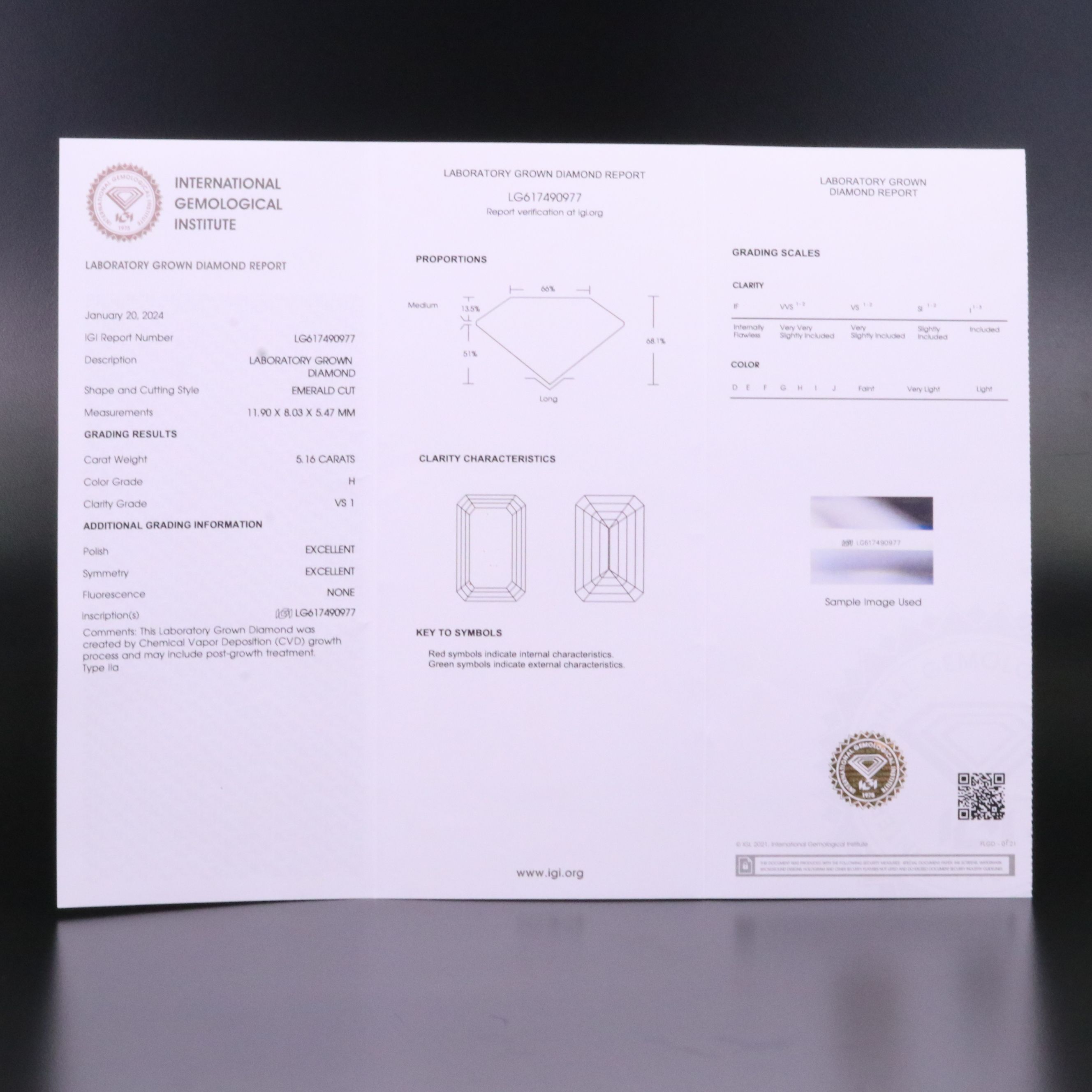 Loose 5.16 CT Lab Grown Diamond with IGI Report