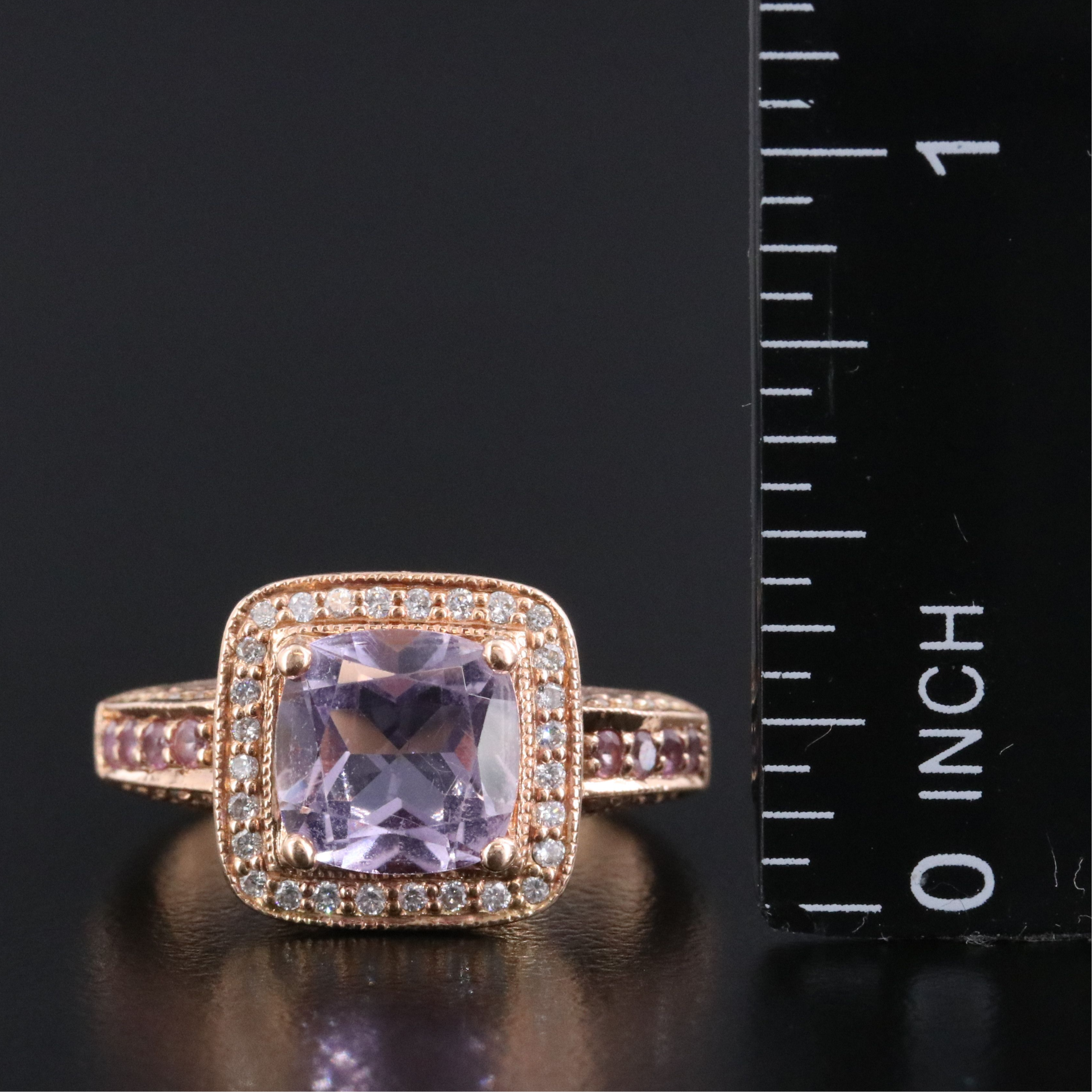 Le Vian 14K Rose Gold Amethyst, Pink Sapphire, and Diamond Halo Ring