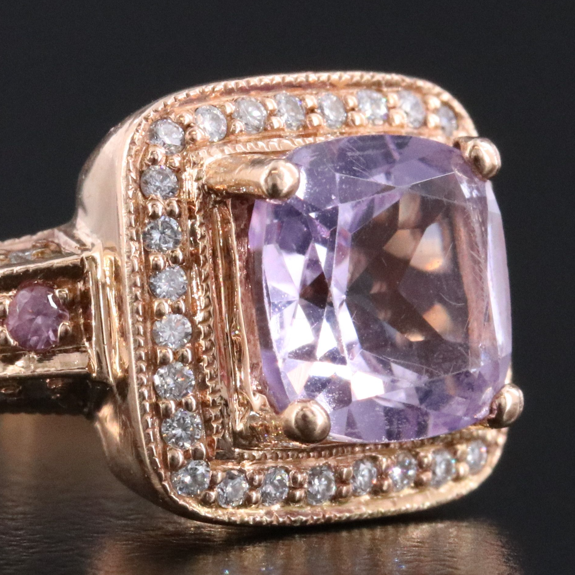 Le Vian 14K Rose Gold Amethyst, Pink Sapphire, and Diamond Halo Ring