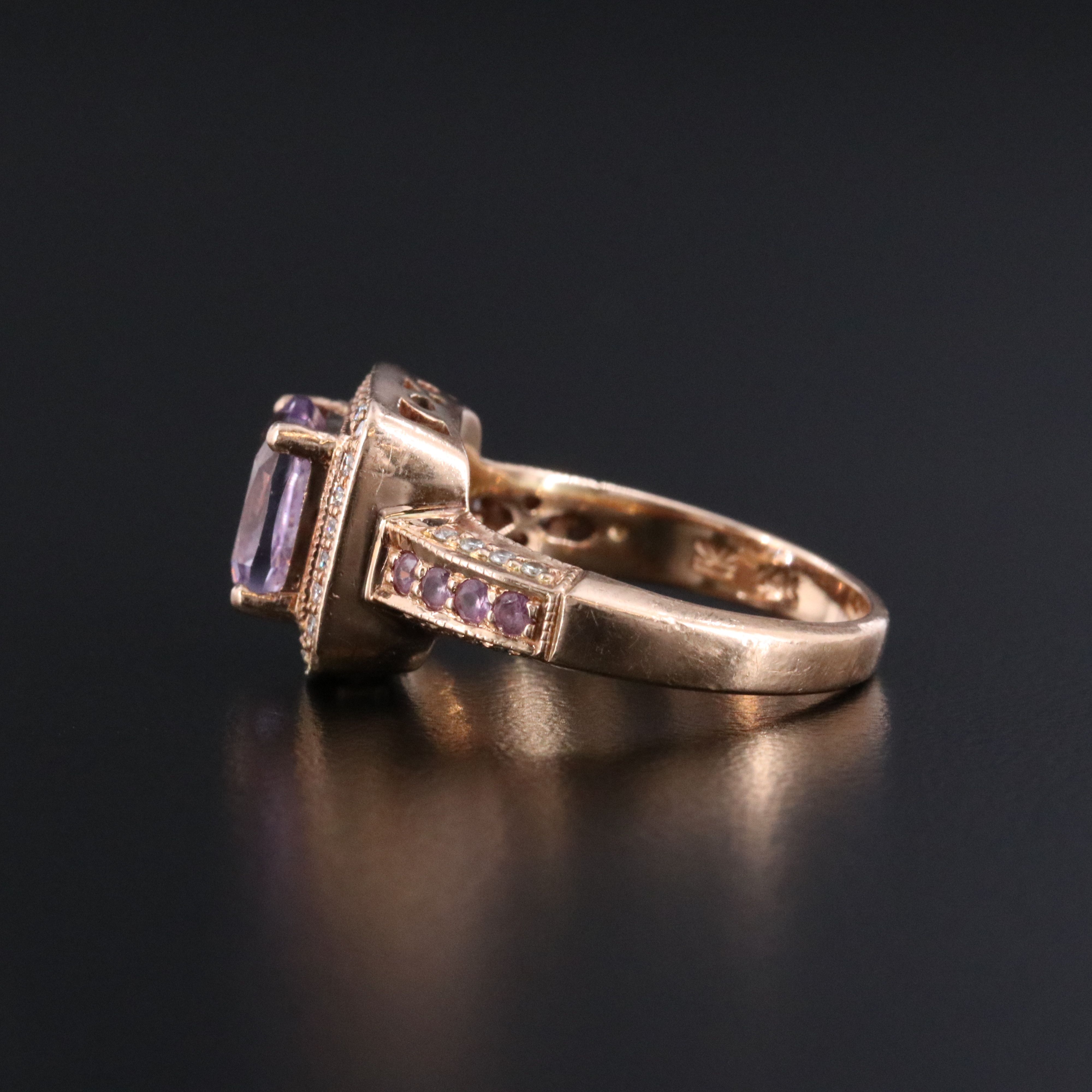 Le Vian 14K Rose Gold Amethyst, Pink Sapphire, and Diamond Halo Ring