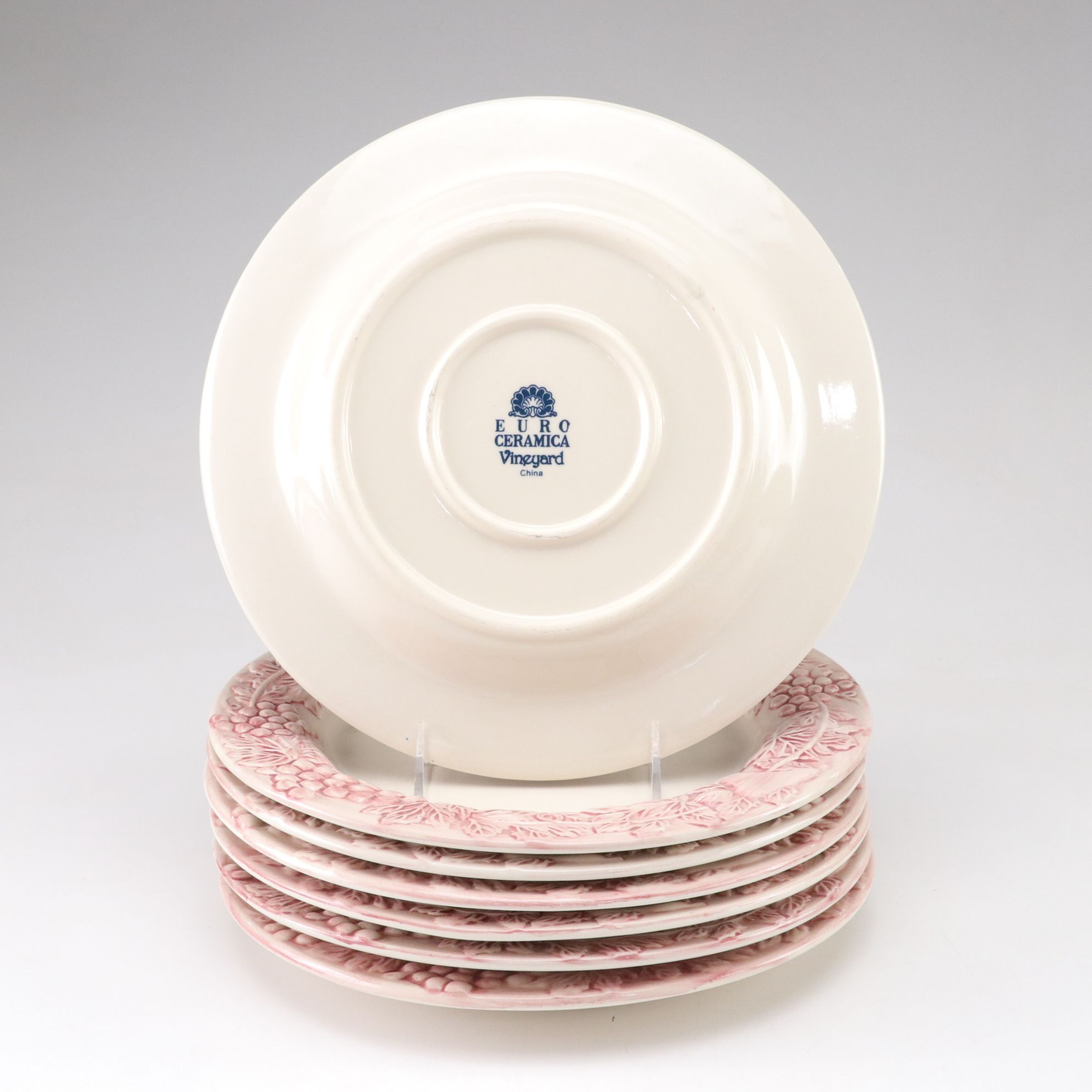 Euro Ceramica "Vineyard" Burgundy Salad and Dinner Plates
