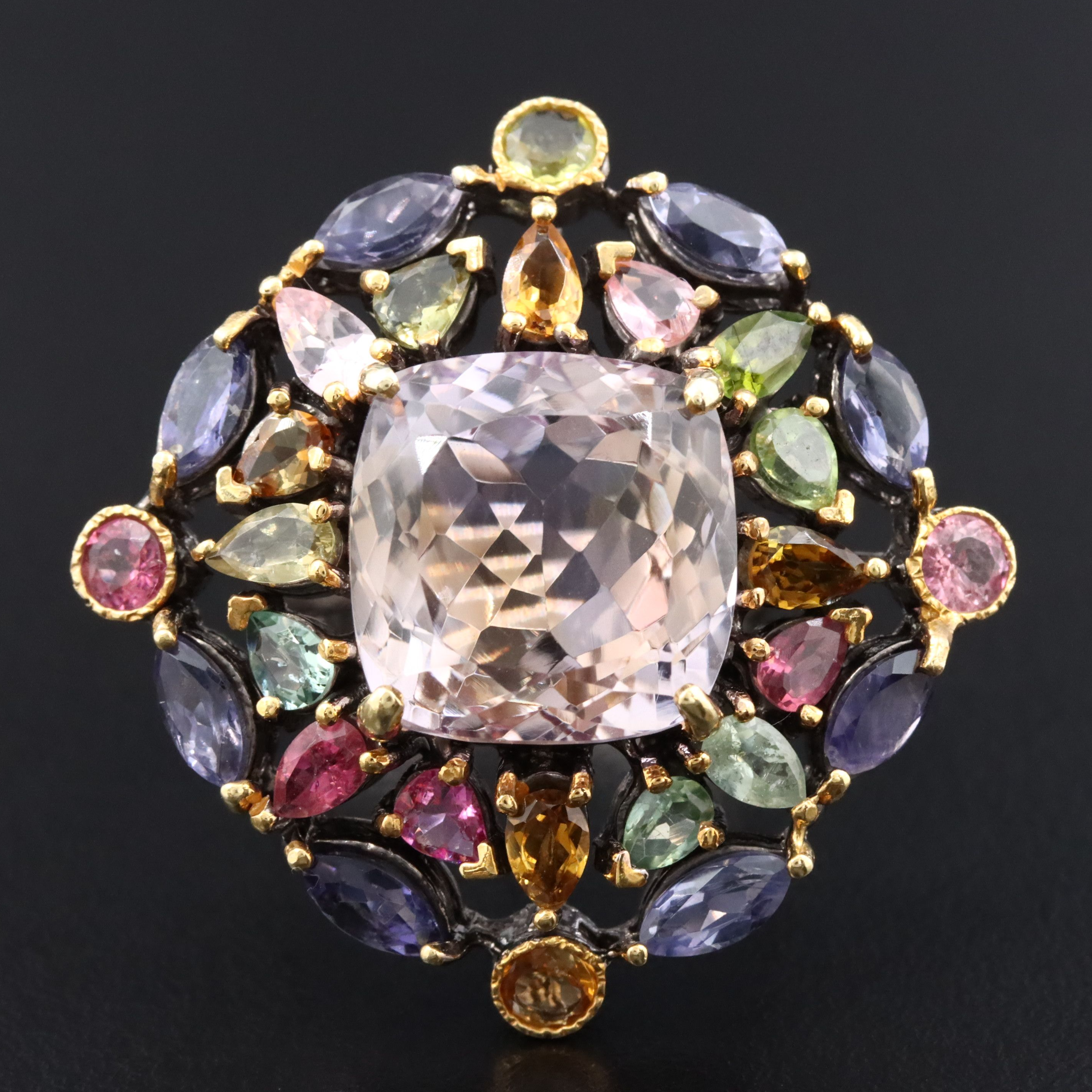 Sterling Ring Featuring Amethyst, Tourmaline and Iolite