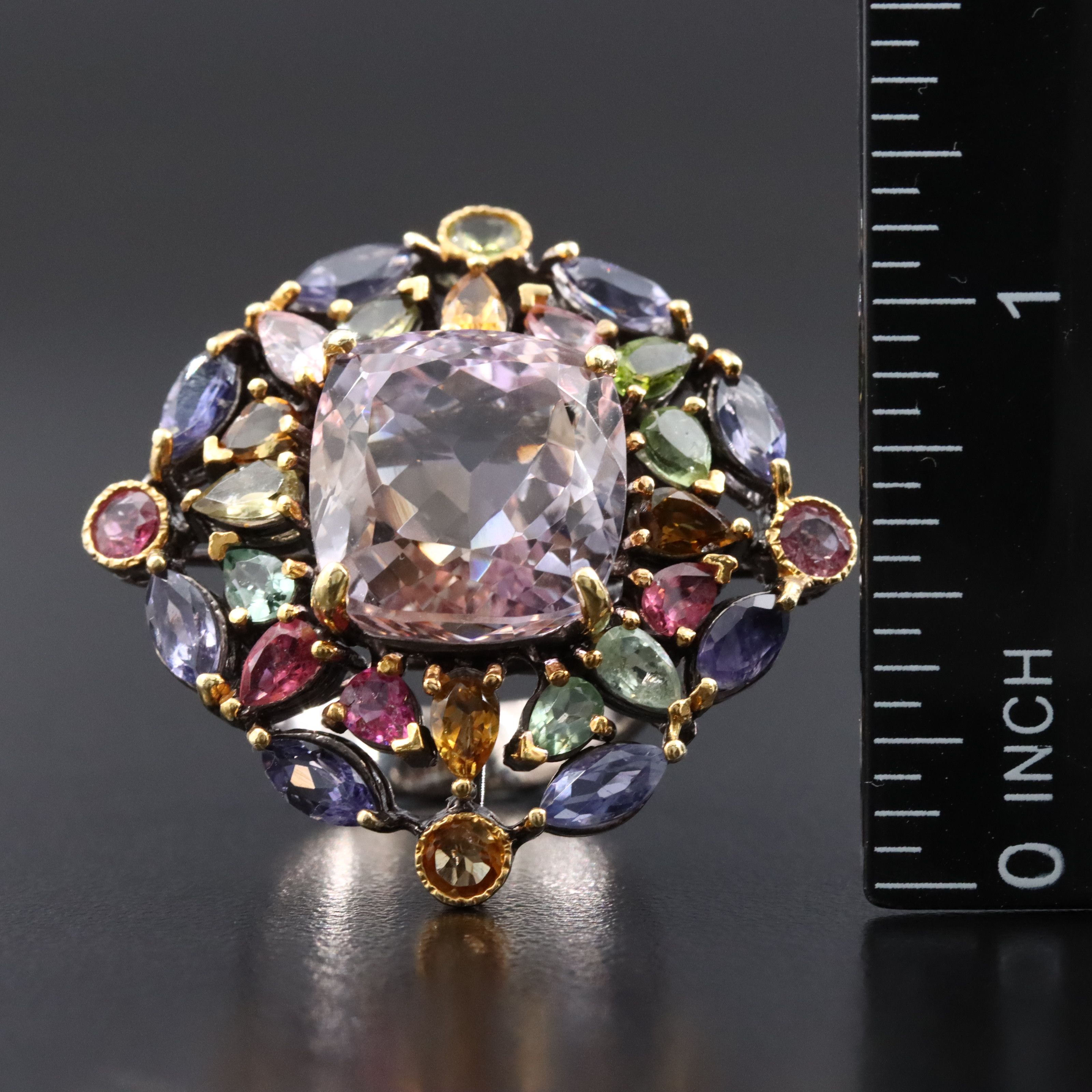 Sterling Ring Featuring Amethyst, Tourmaline and Iolite