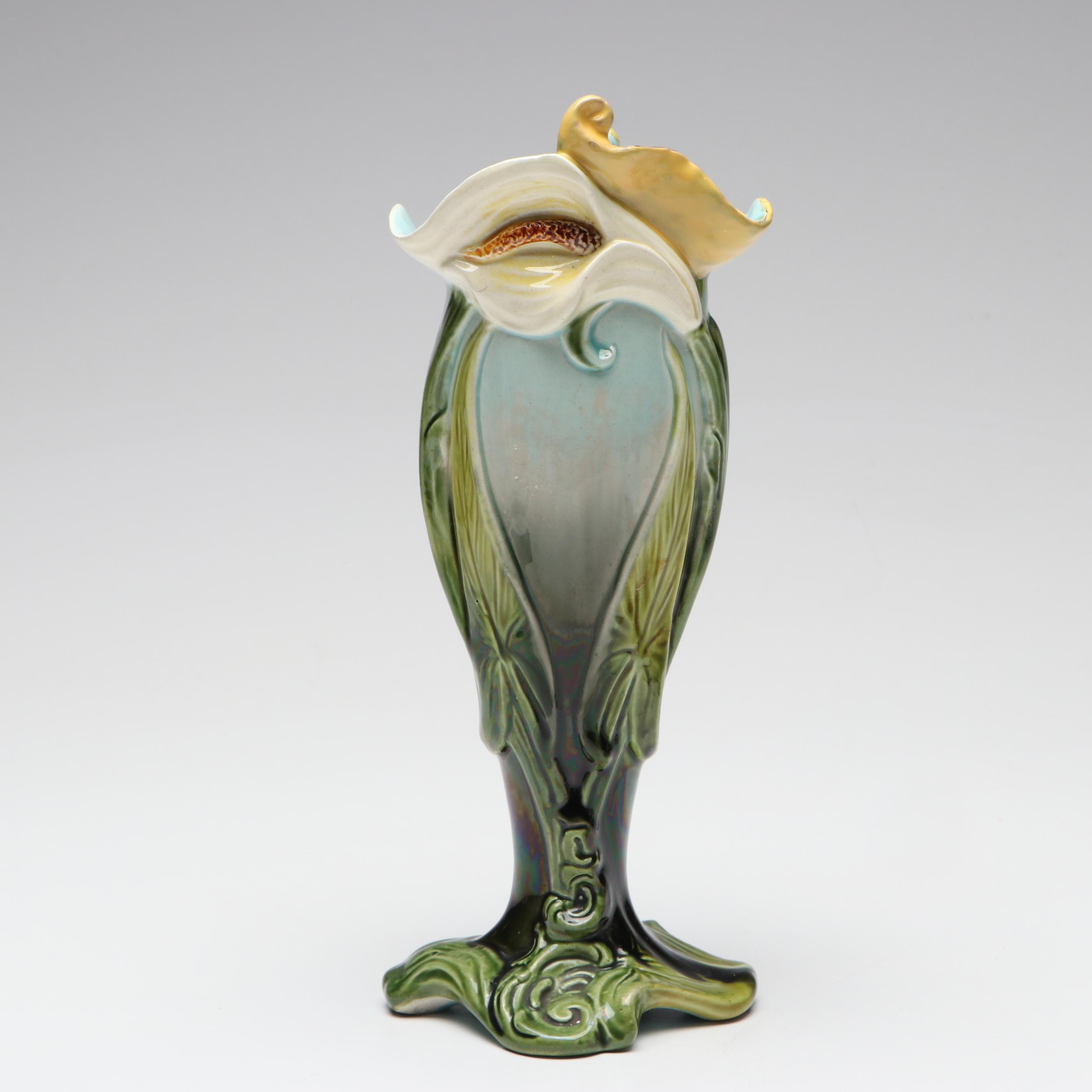 Franz Porcelain Butterfly Cup and Saucer with Art Nouveau Style Lily Vase