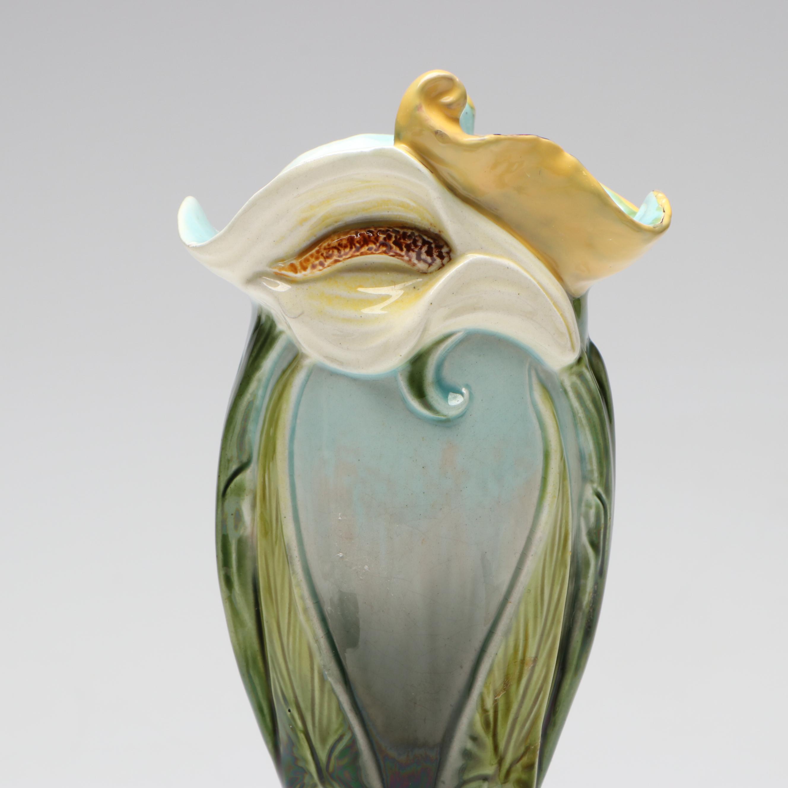 Franz Porcelain Butterfly Cup and Saucer with Art Nouveau Style Lily Vase