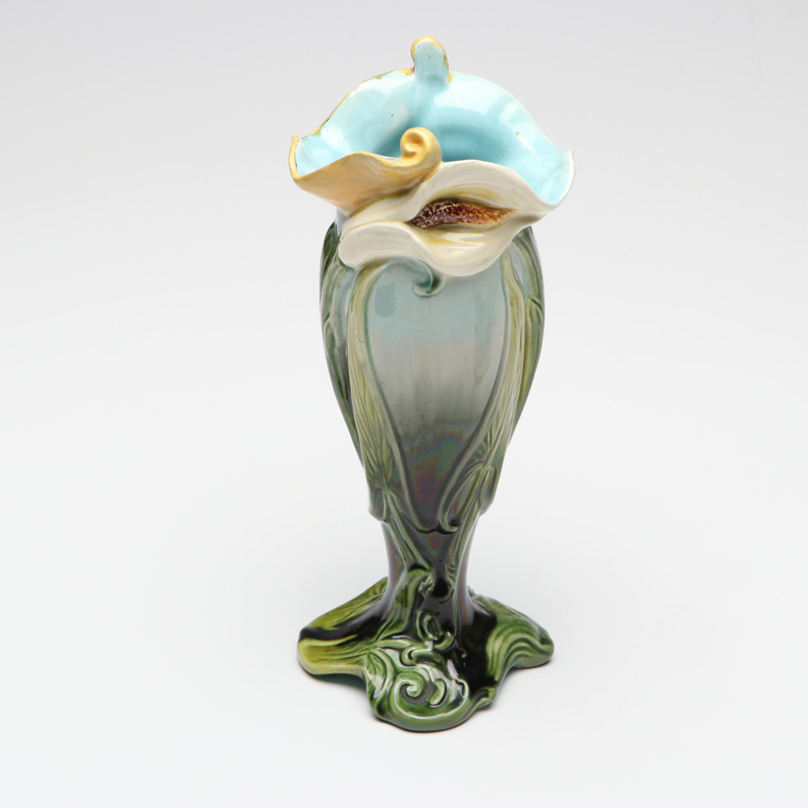 Franz Porcelain Butterfly Cup and Saucer with Art Nouveau Style Lily Vase
