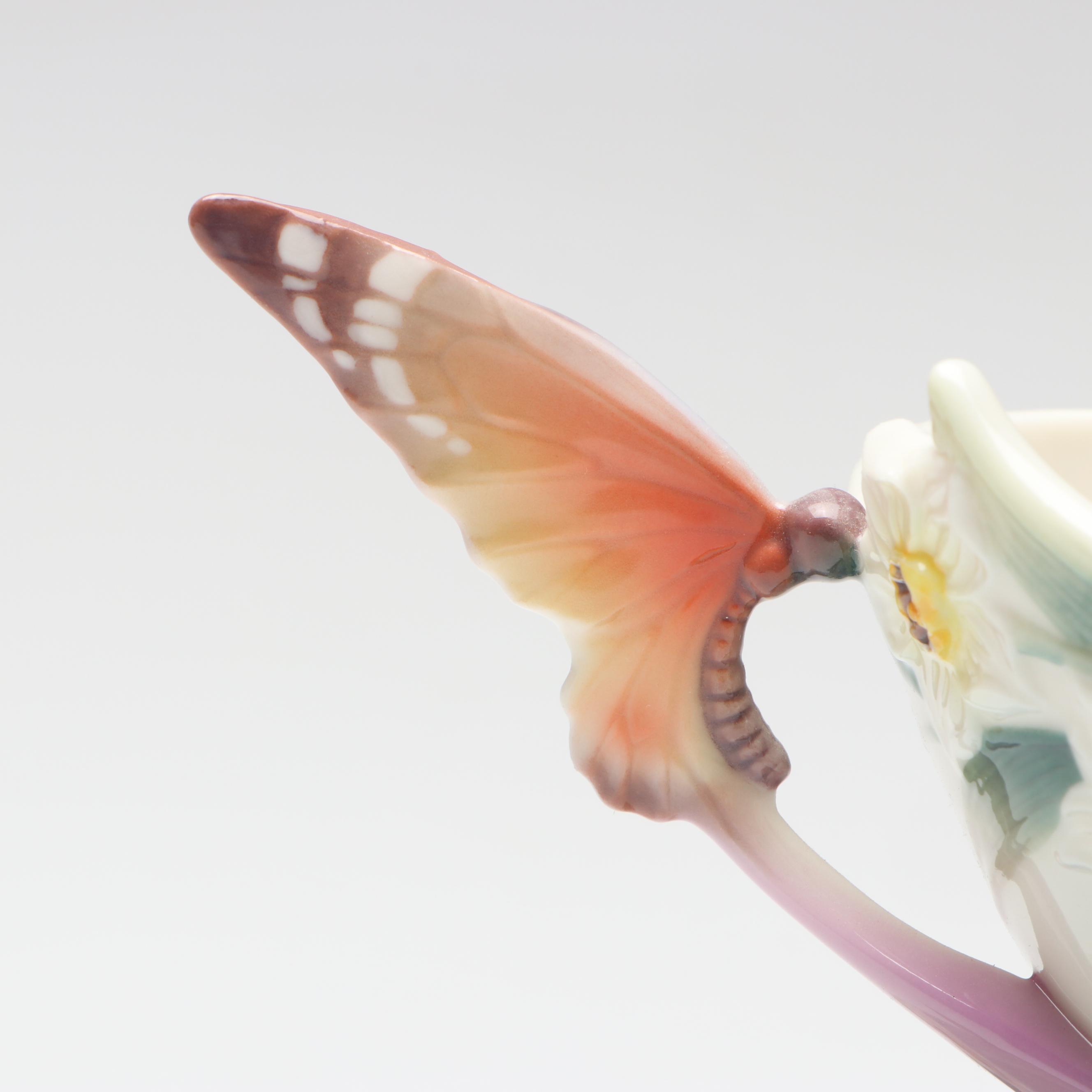 Franz Porcelain Butterfly Cup and Saucer with Art Nouveau Style Lily Vase