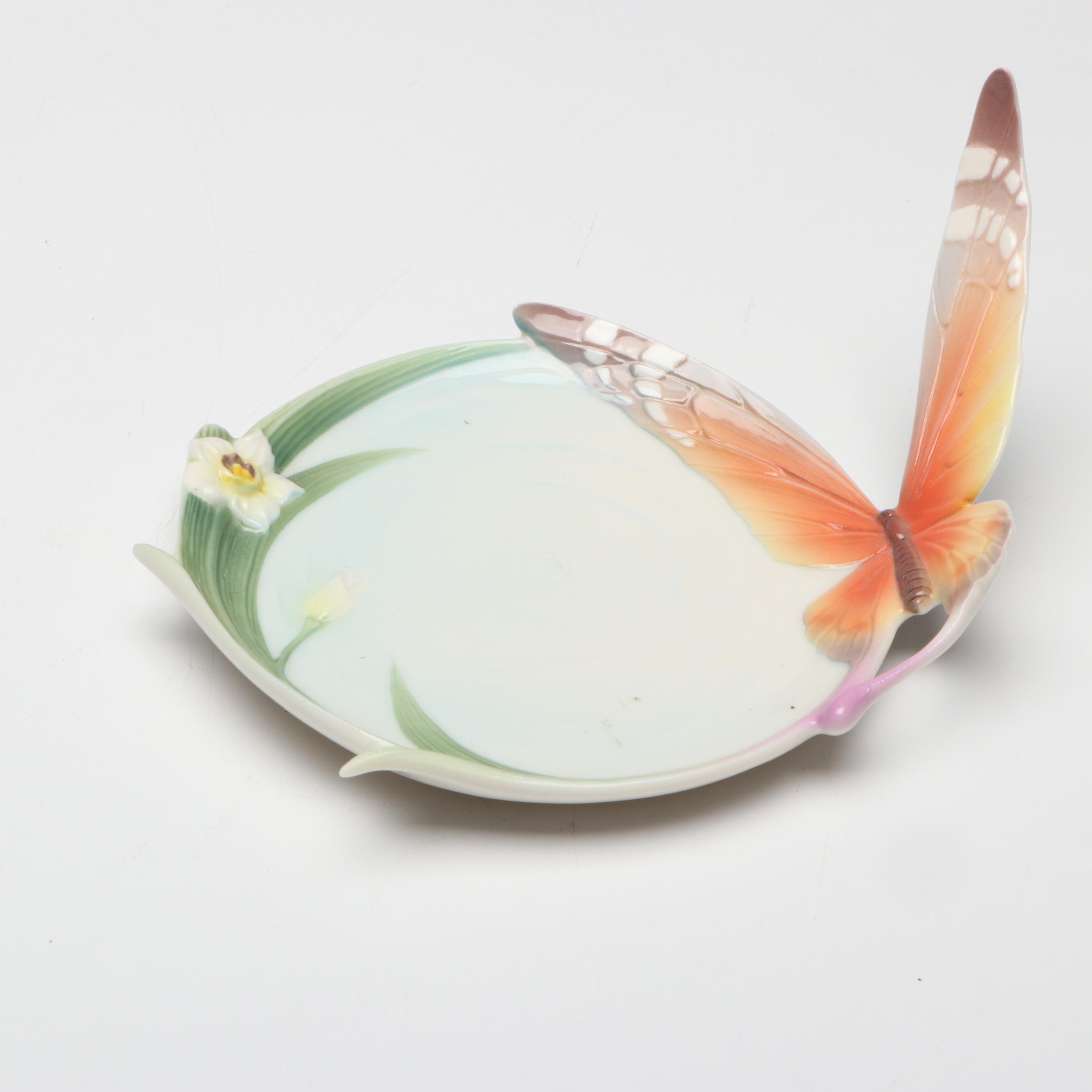 Franz Porcelain Butterfly Cup and Saucer with Art Nouveau Style Lily Vase