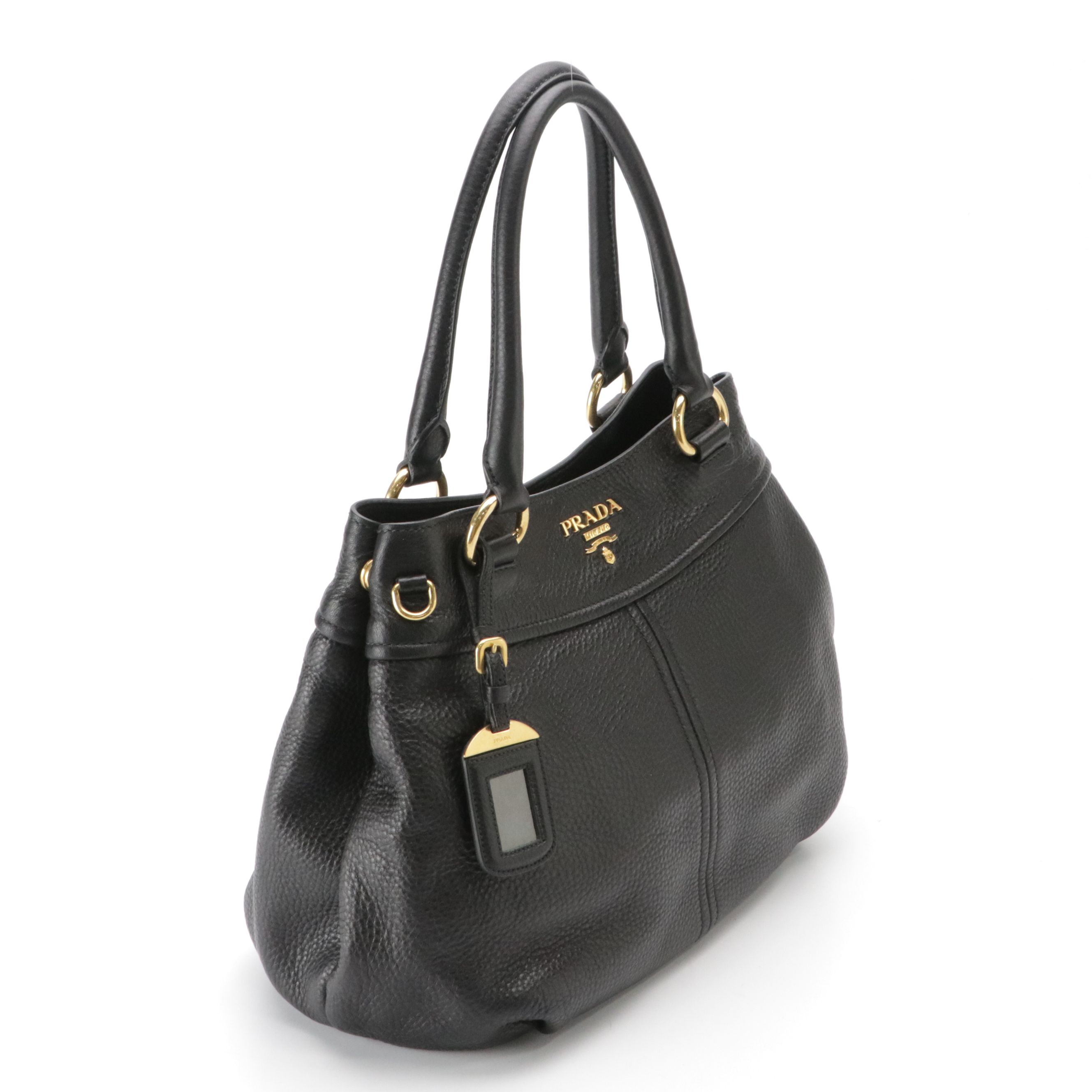 Prada Shoulder Bag in Black Vitello Daino Leather