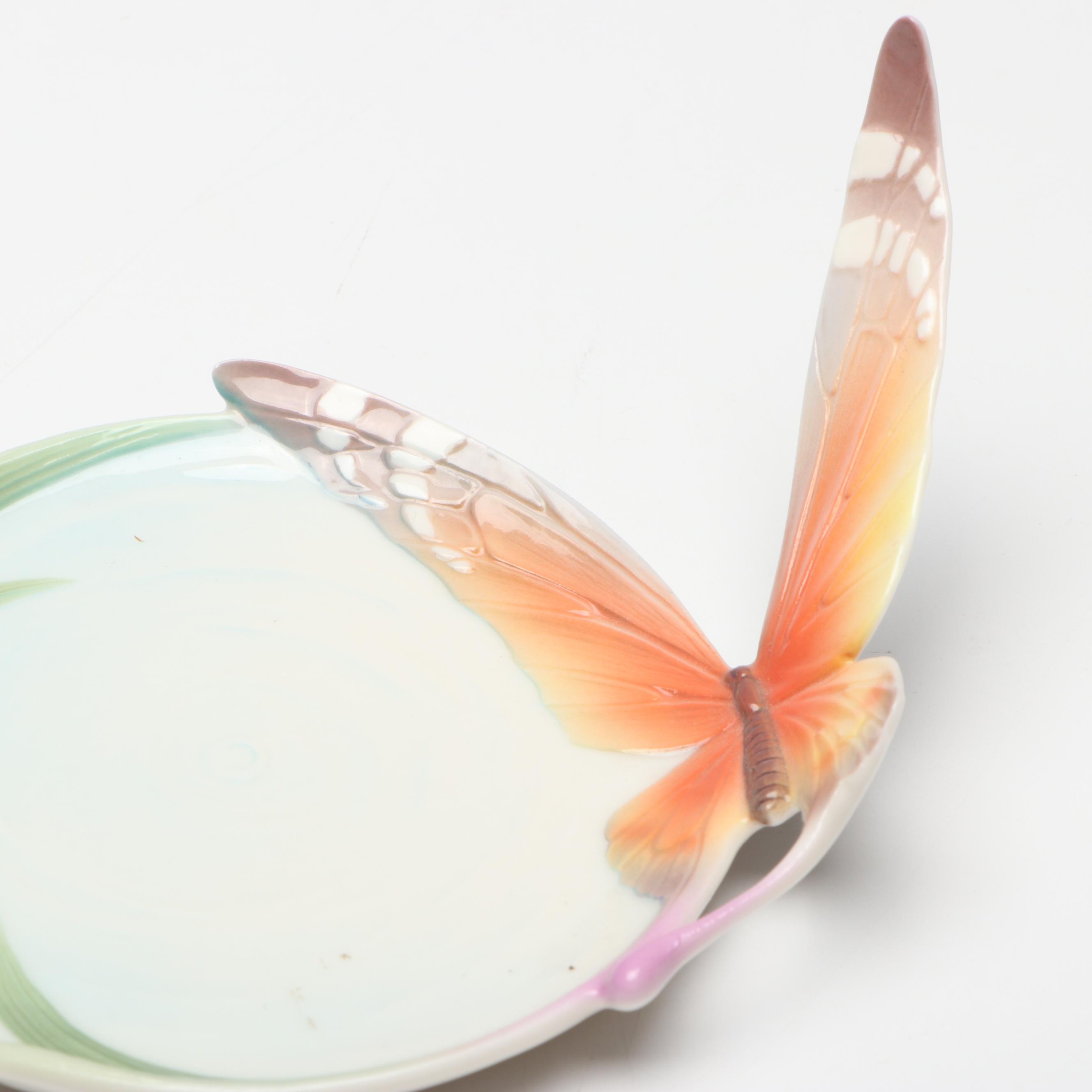 Franz Porcelain Butterfly Cup and Saucer with Art Nouveau Style Lily Vase