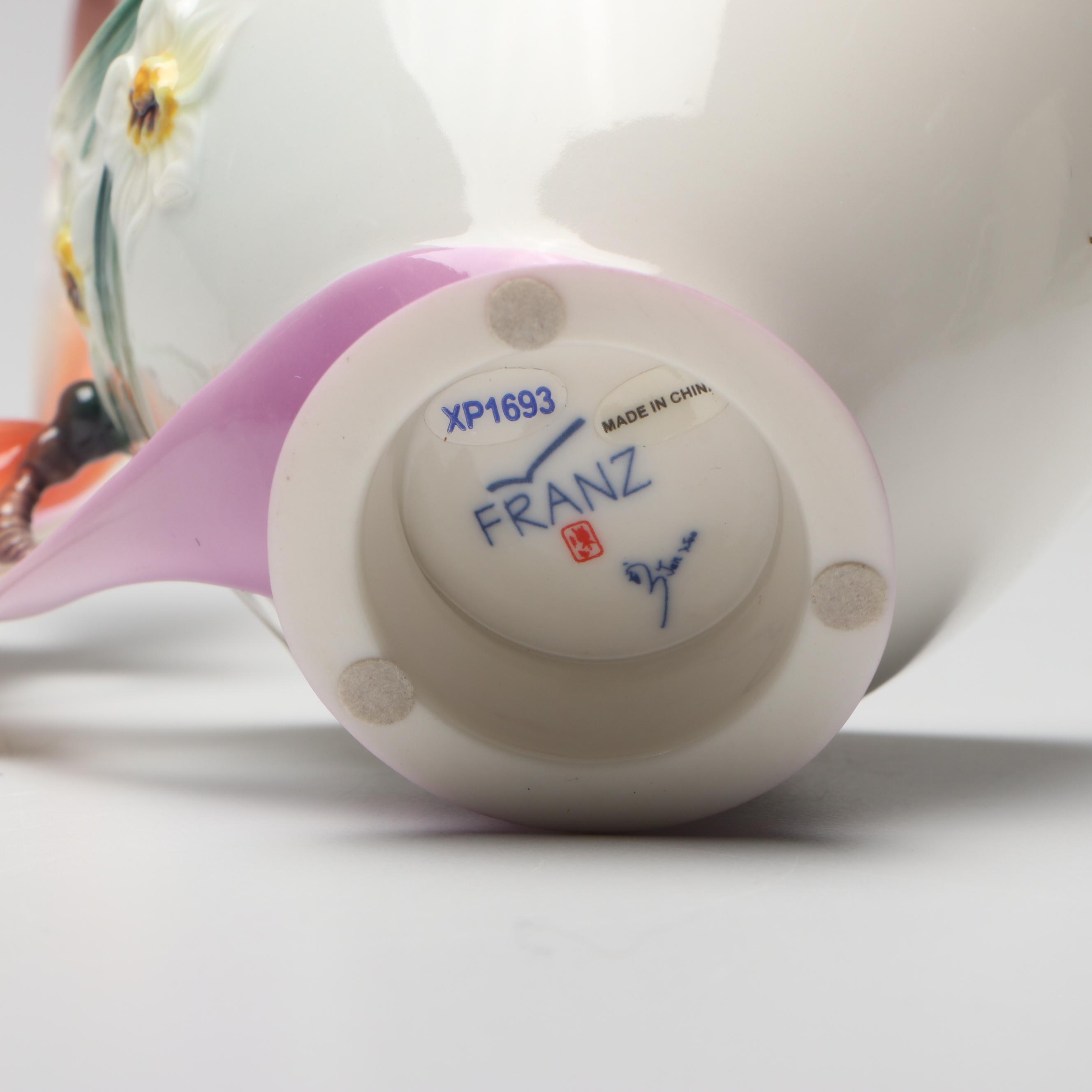 Franz Porcelain Butterfly Cup and Saucer with Art Nouveau Style Lily Vase