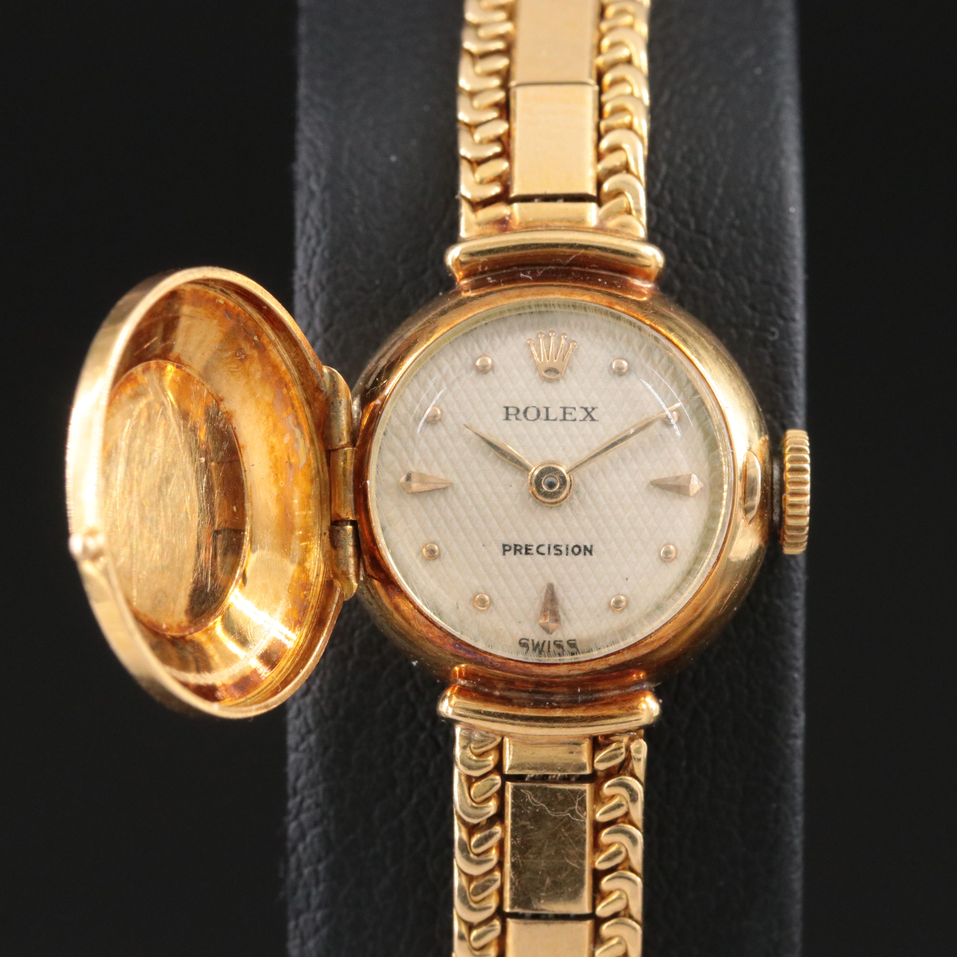 Vintage Rolex Precision Hinged Dial Cover 18K Manual Wind Watch