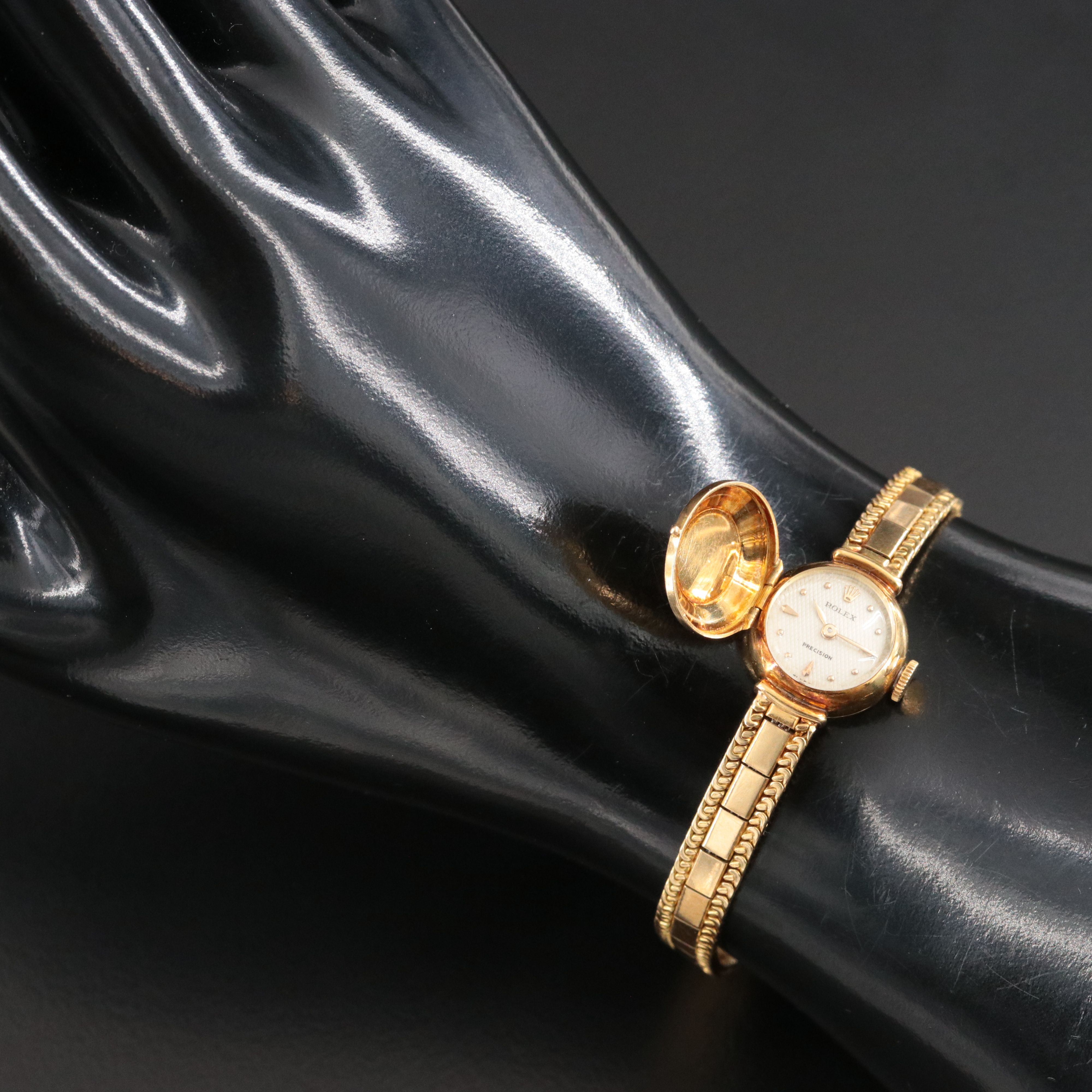 Vintage Rolex Precision Hinged Dial Cover 18K Manual Wind Watch