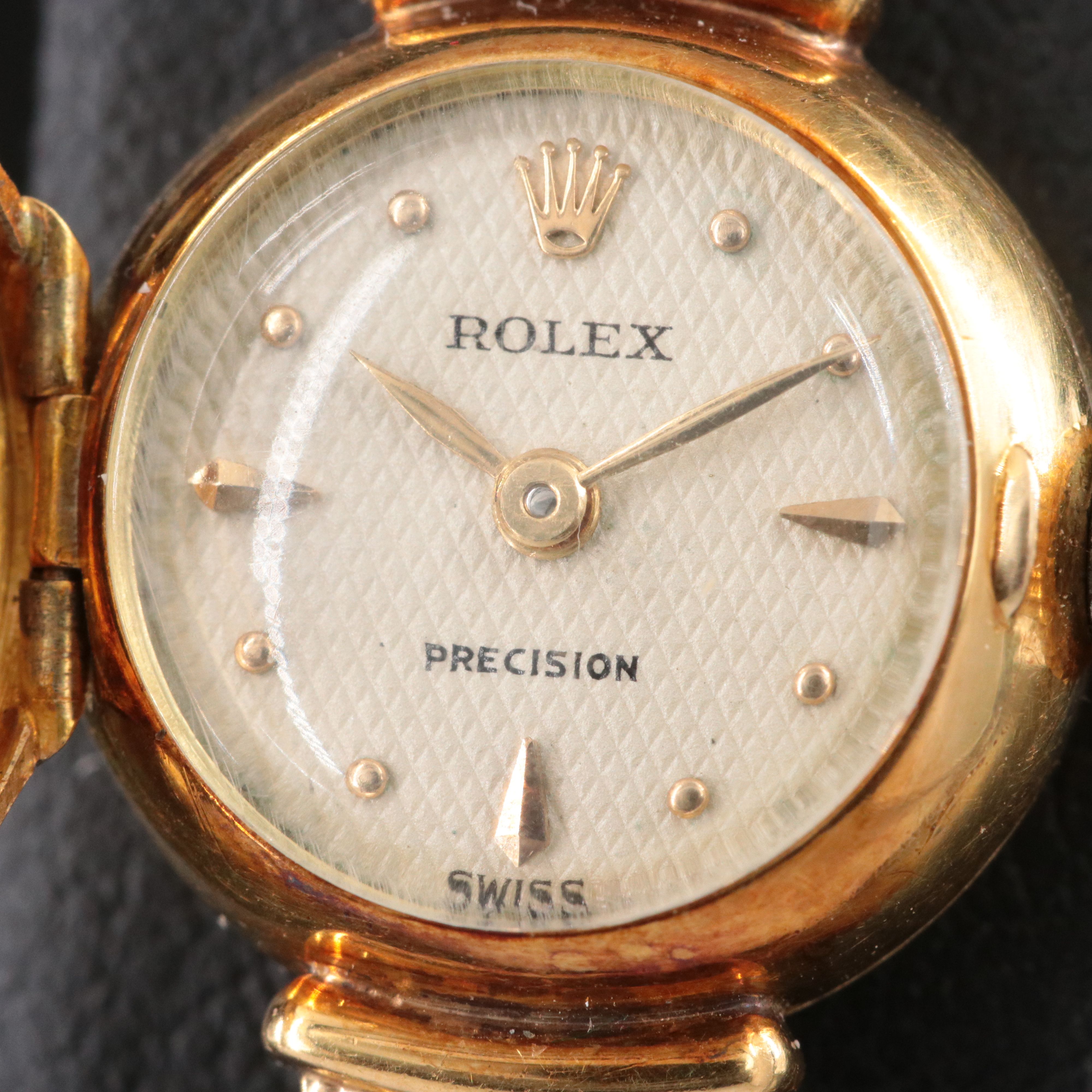 Vintage Rolex Precision Hinged Dial Cover 18K Manual Wind Watch