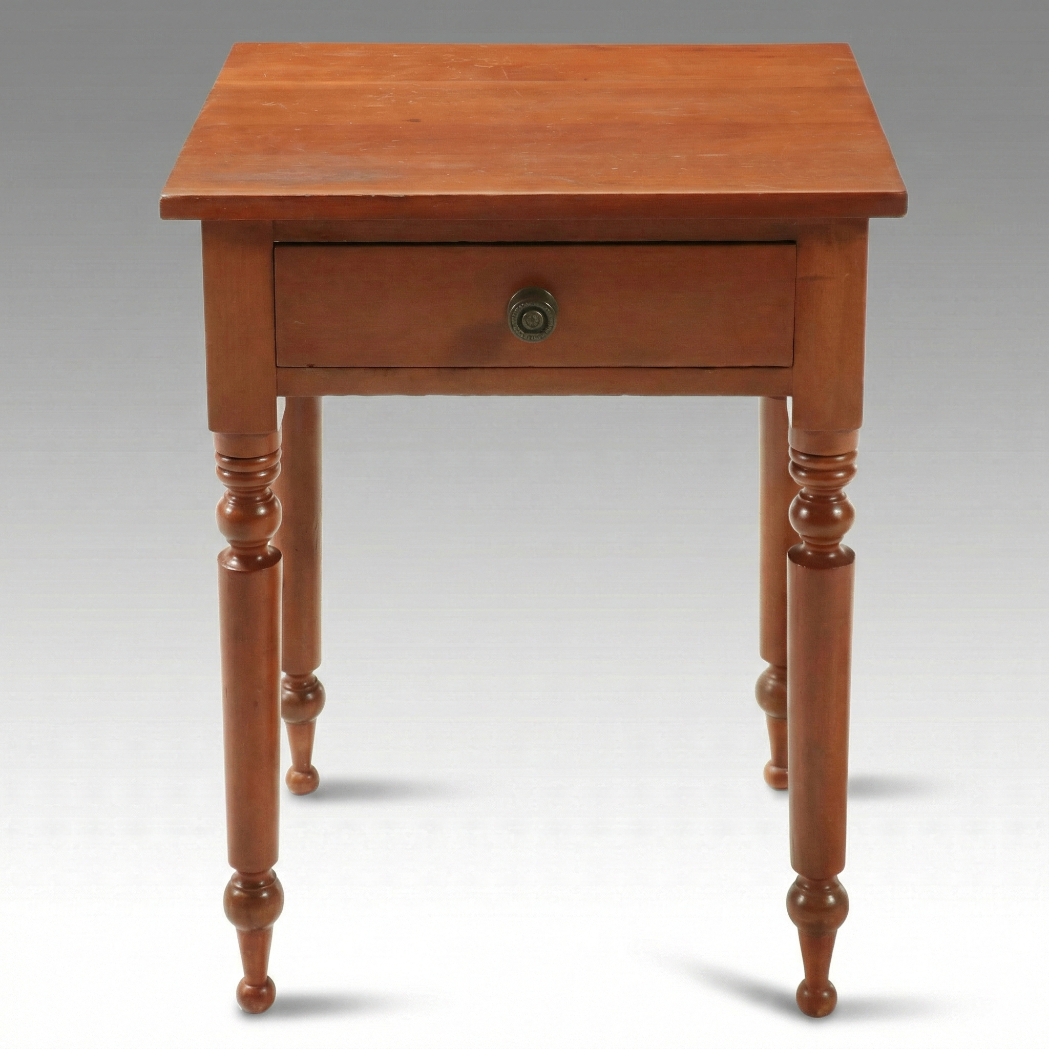 American Country Sheraton Cherry Single-Drawer Side Table, 19th Century