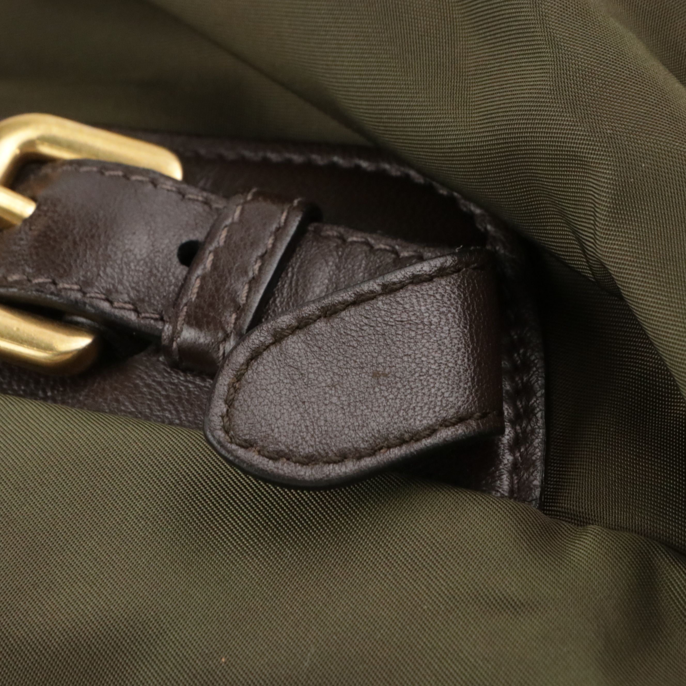 Prada Army Green Tessuto Nylon and Brown Calfskin Leather Boston Bag