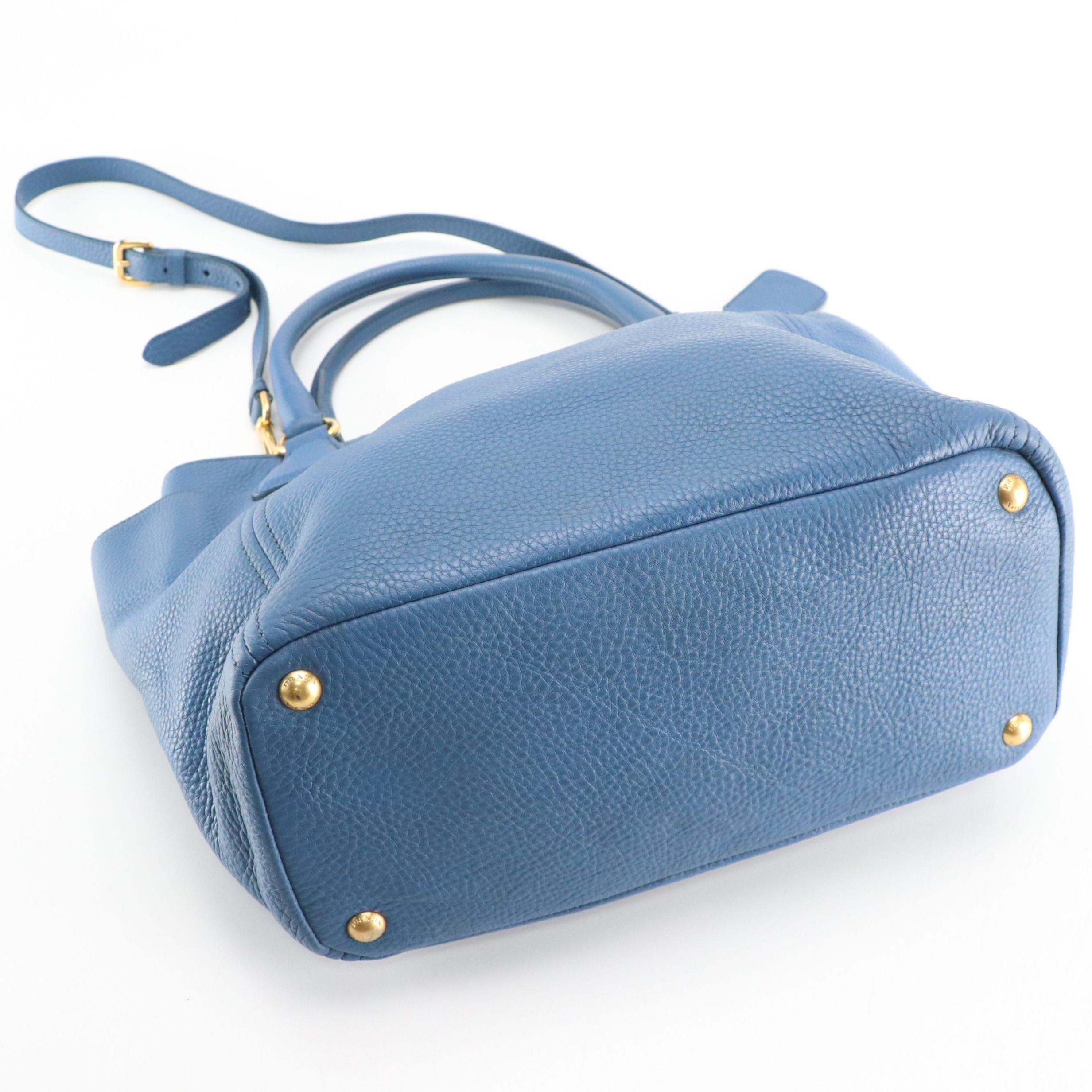Prada Two-Way Tote Bag in Blue Vitello Daino Leather