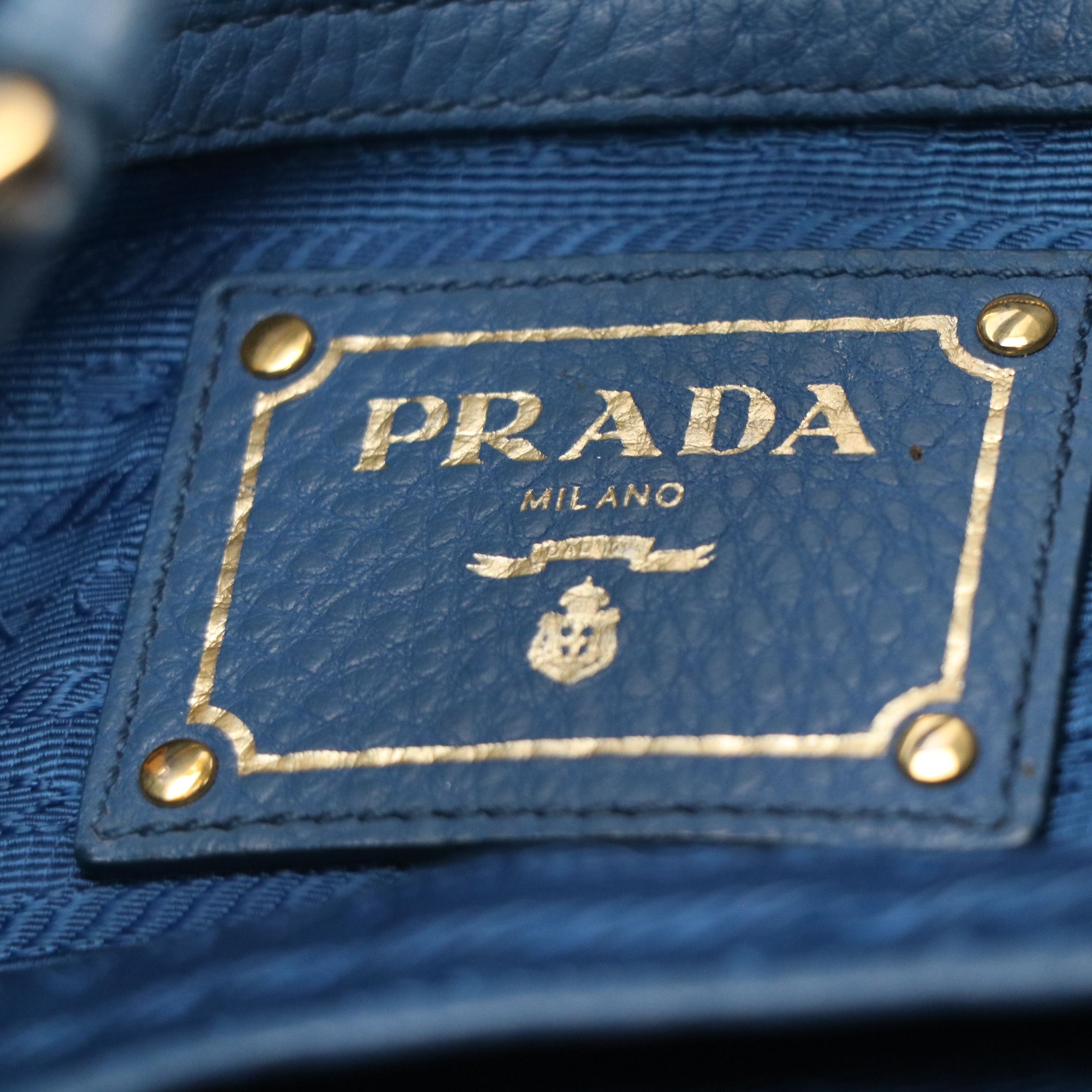 Prada Two-Way Tote Bag in Blue Vitello Daino Leather