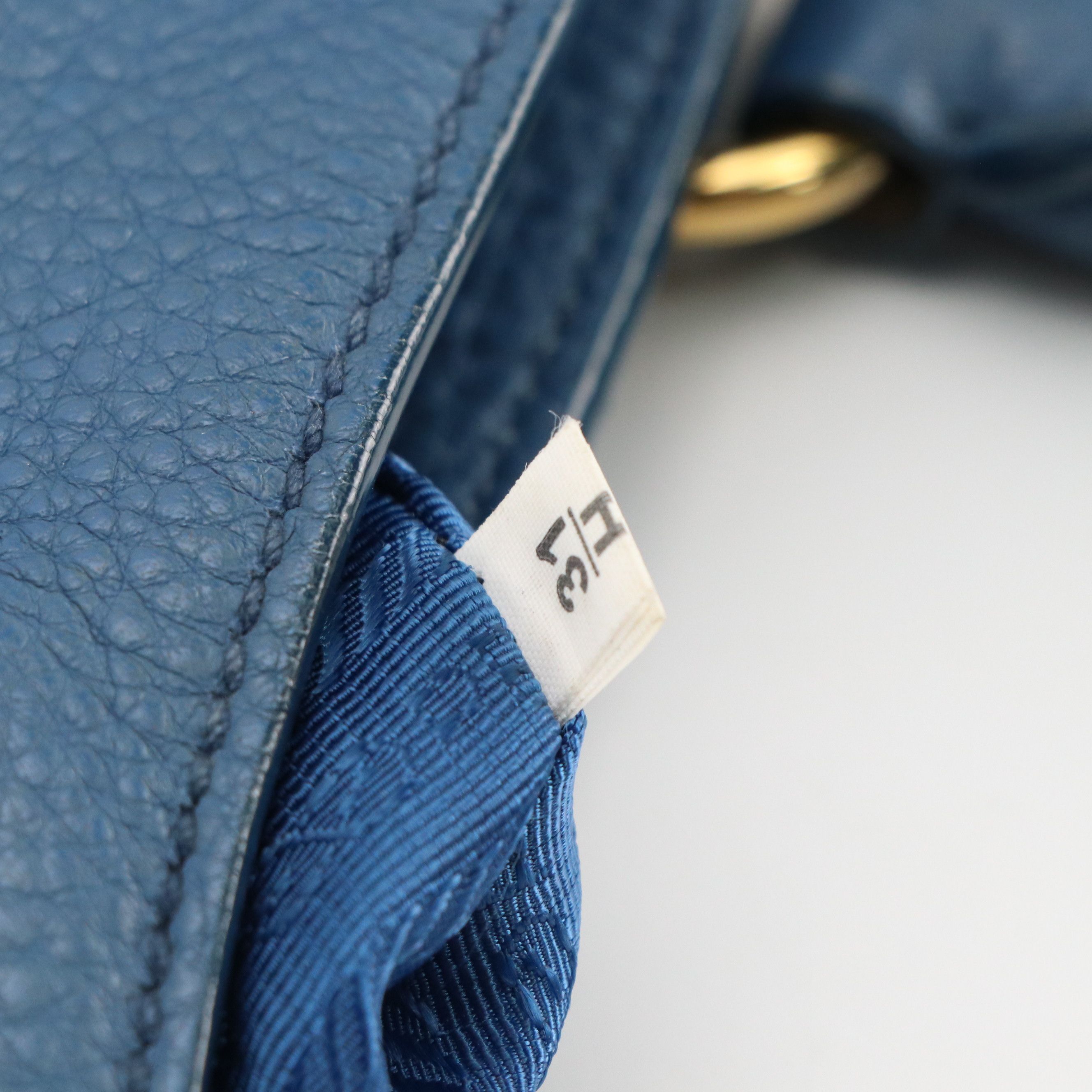 Prada Two-Way Tote Bag in Blue Vitello Daino Leather