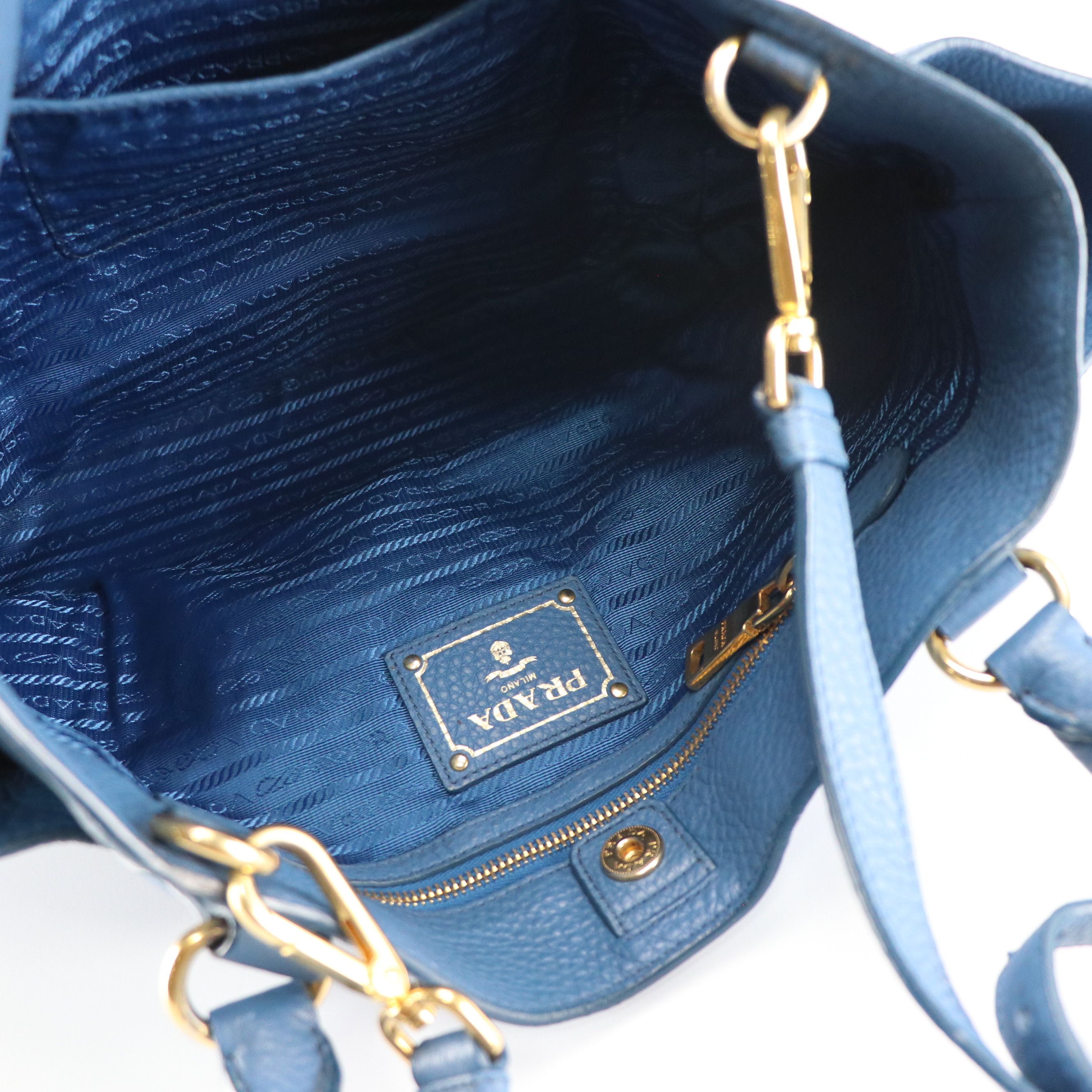Prada Two-Way Tote Bag in Blue Vitello Daino Leather