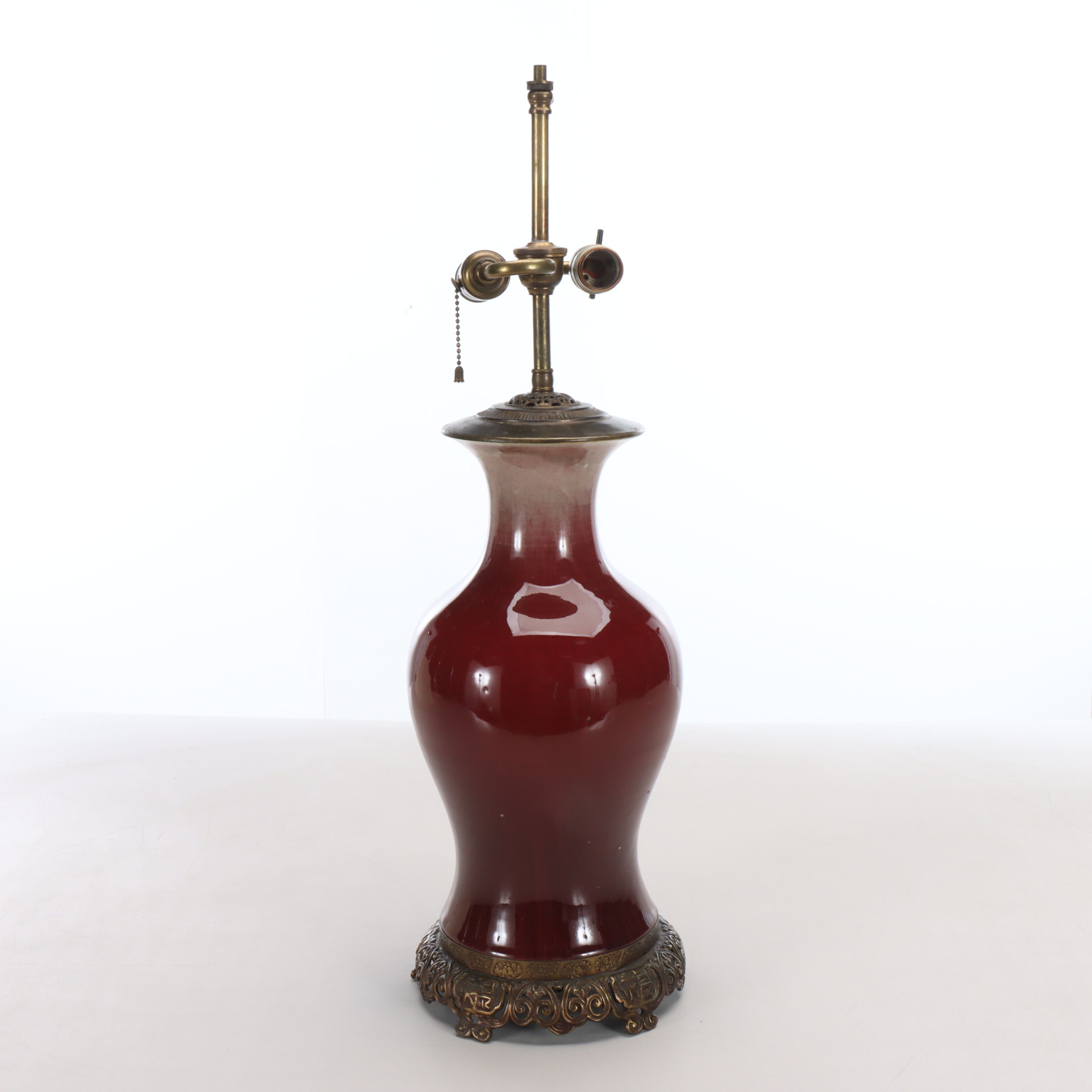 Chinese Sang de Boeuf Ceramic Table Lamp with Wide Pleat Shade