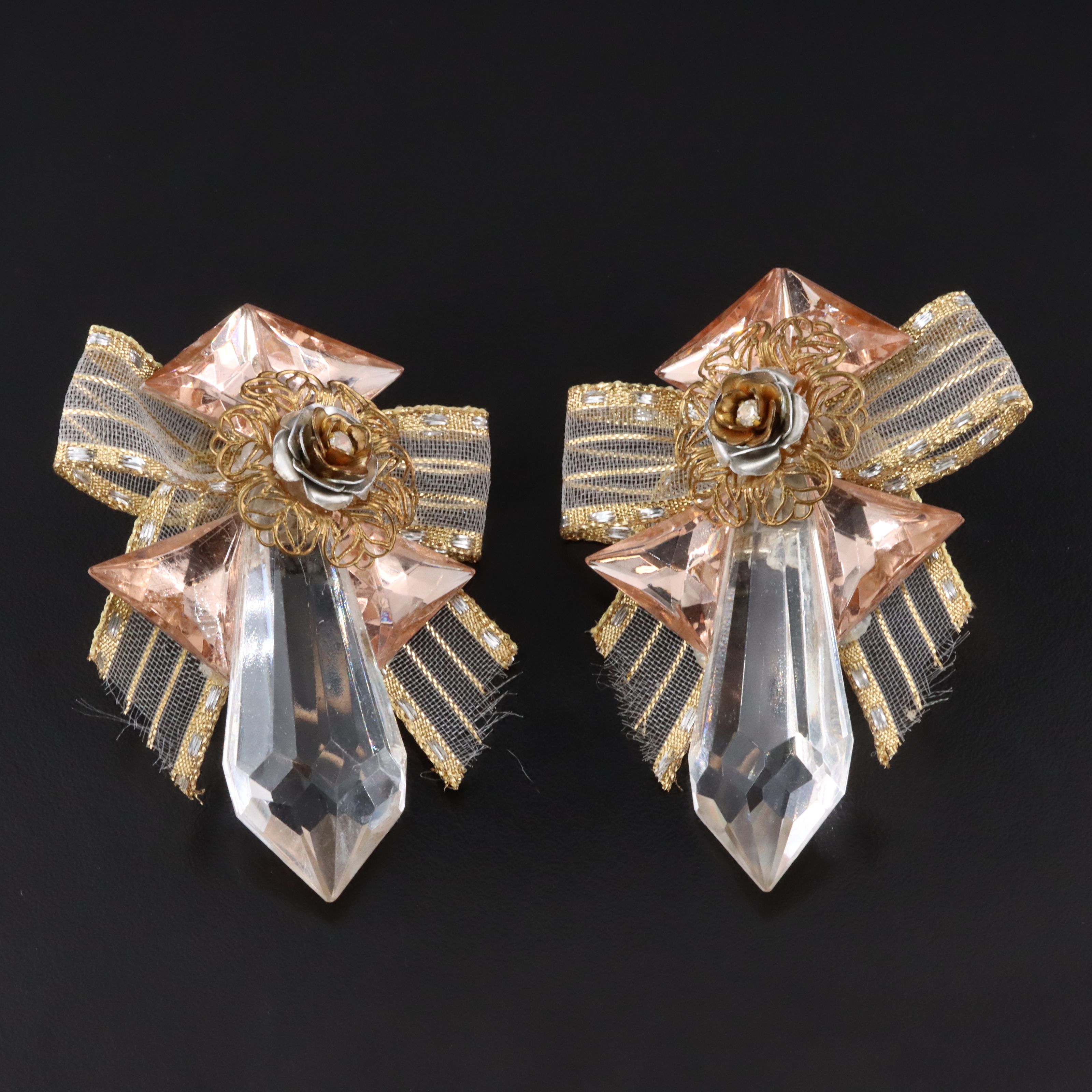 Ribbon and Rhinestone Earrings