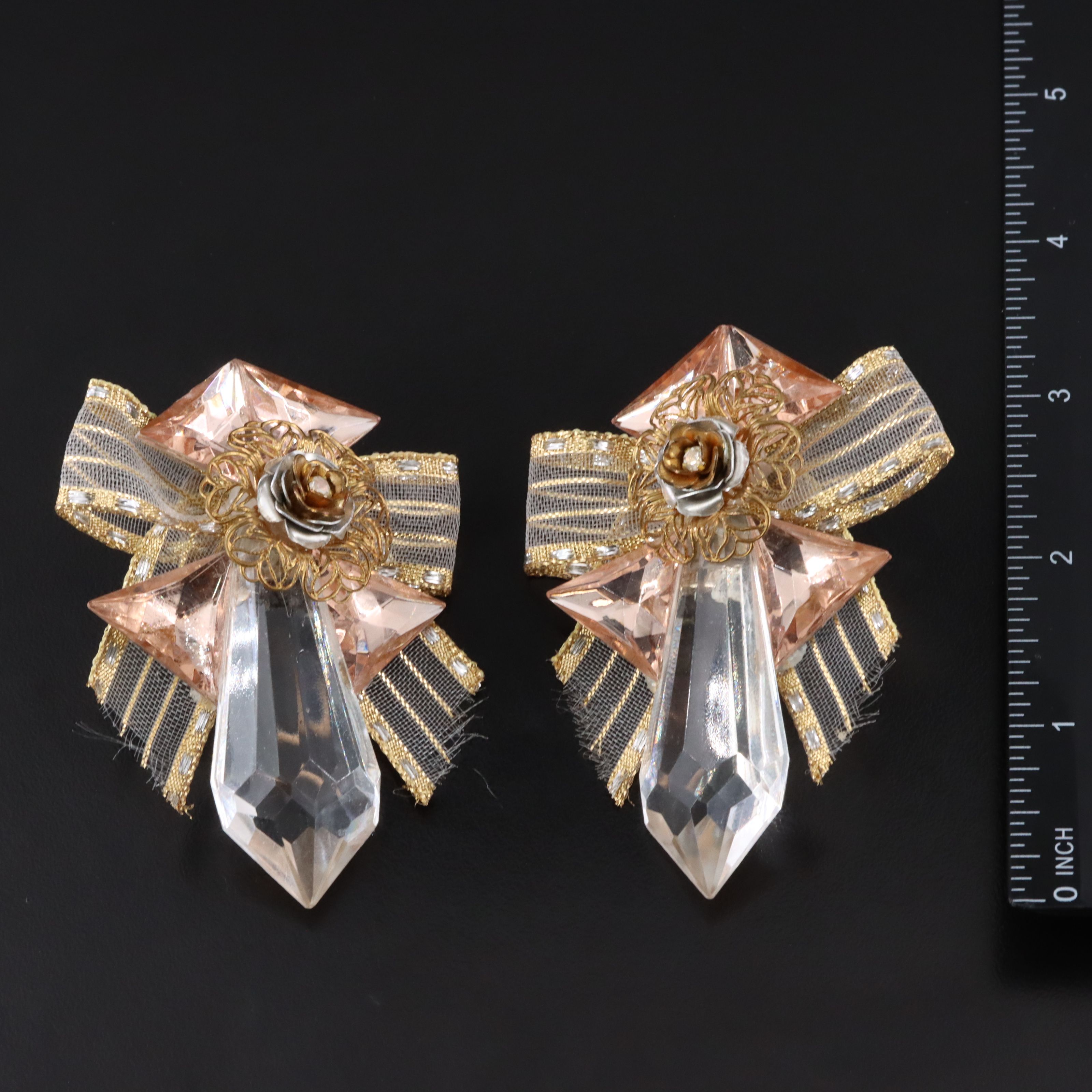 Ribbon and Rhinestone Earrings