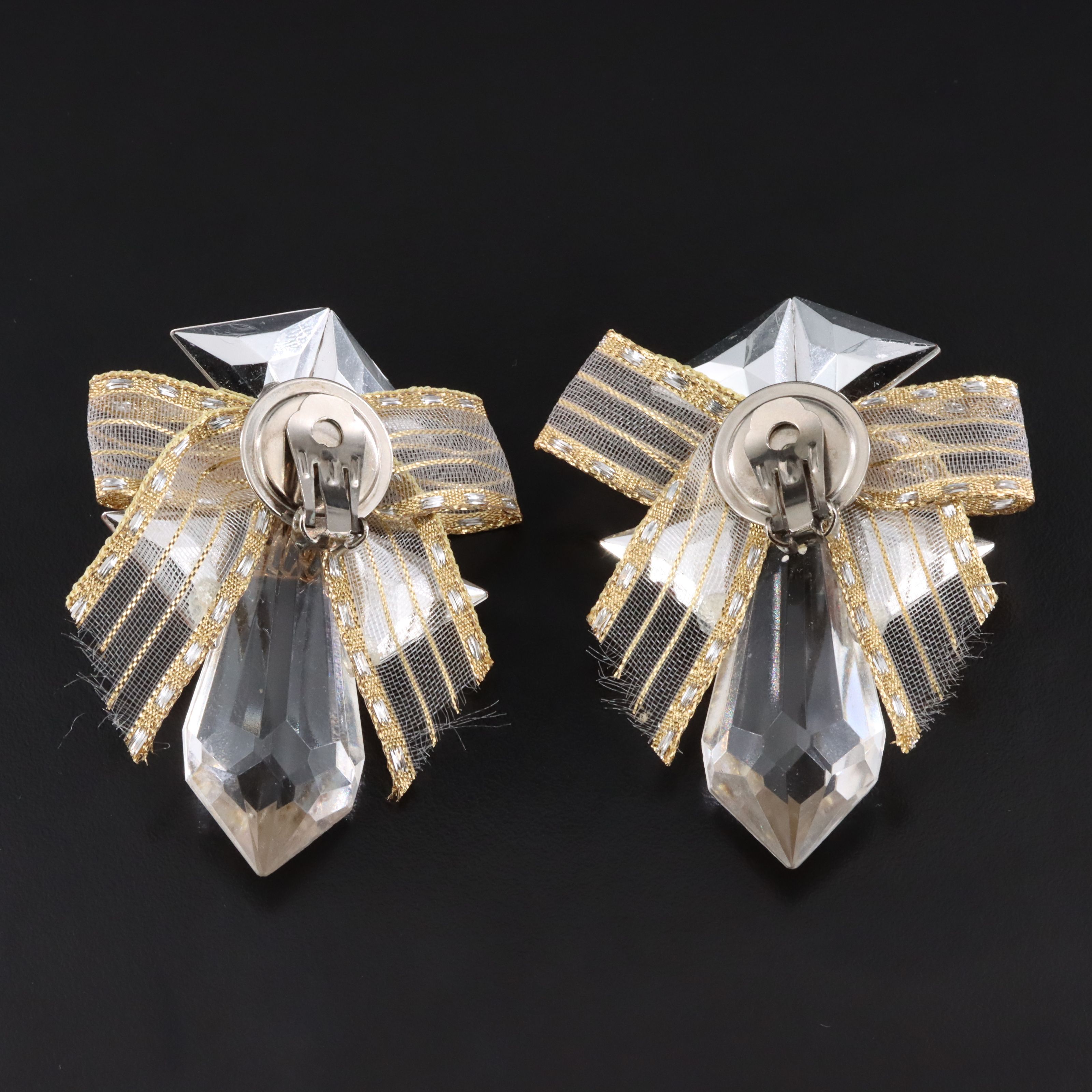 Ribbon and Rhinestone Earrings