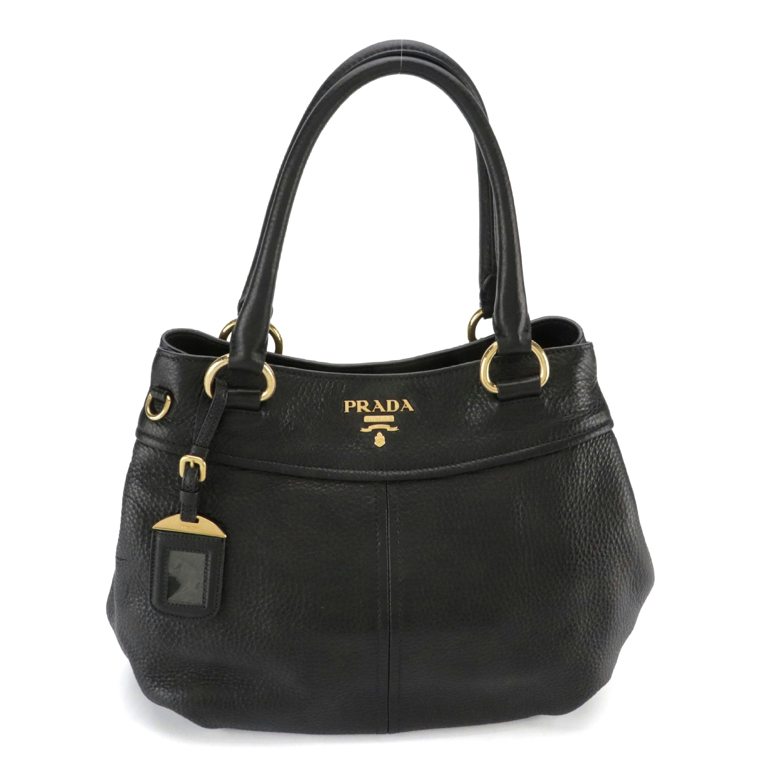 Prada Shoulder Bag in Black Vitello Daino Leather