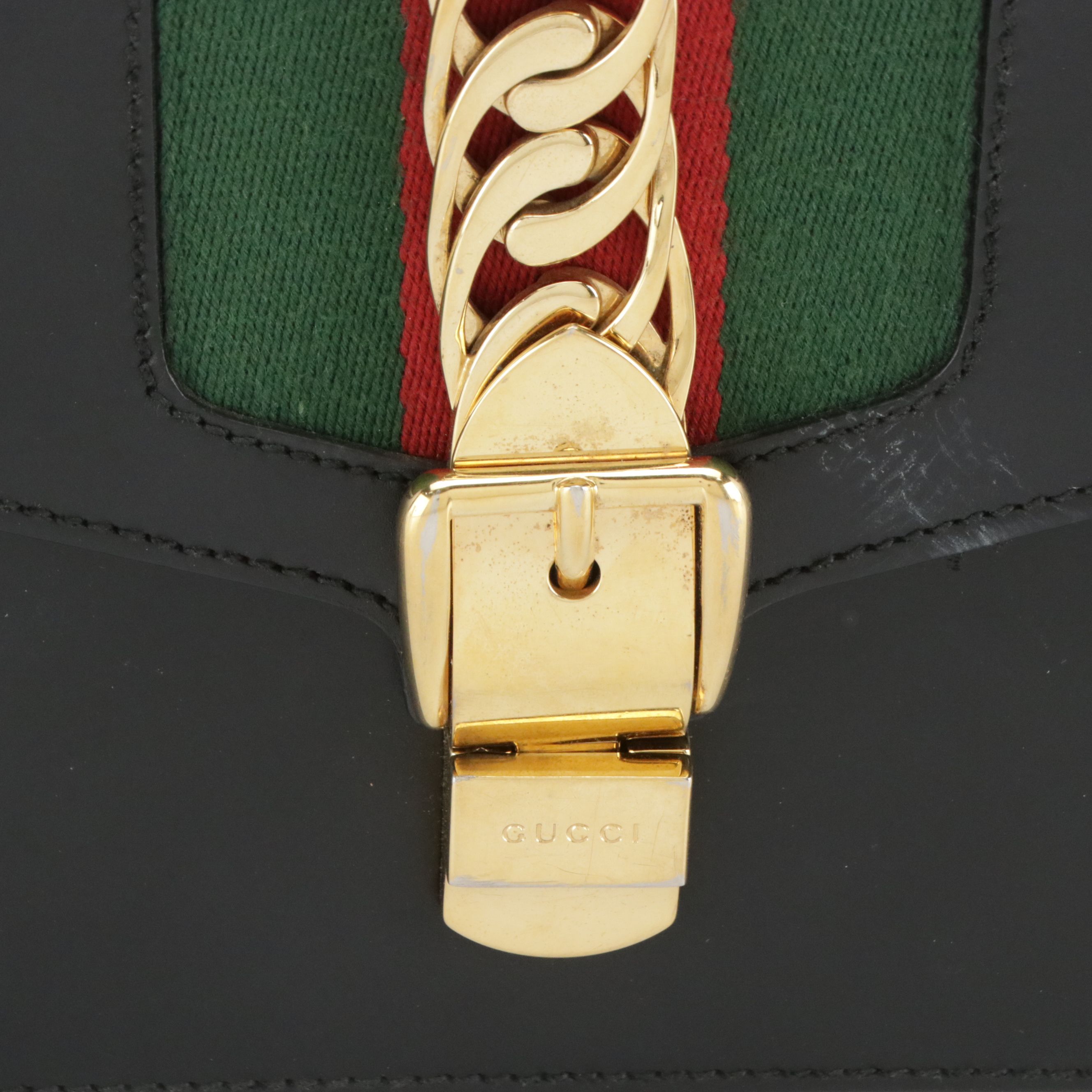 Gucci Medium Sylvie Shoulder Bag in Web Striped Midnight Blue Calfskin Leather