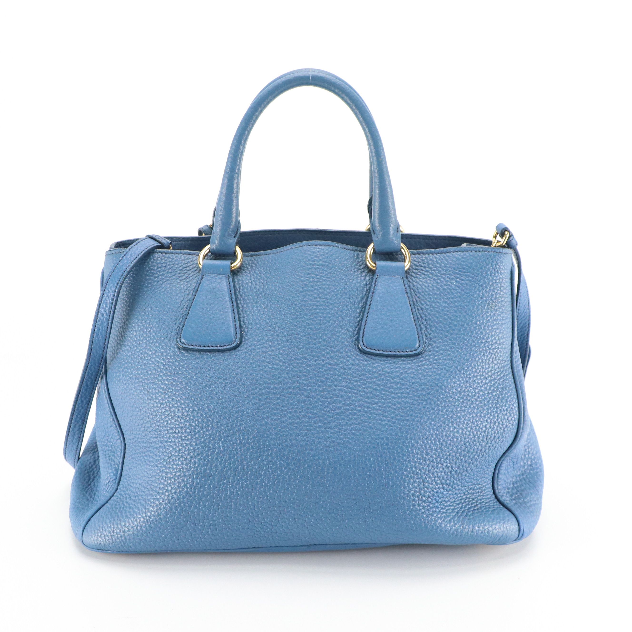 Prada Two-Way Tote Bag in Blue Vitello Daino Leather