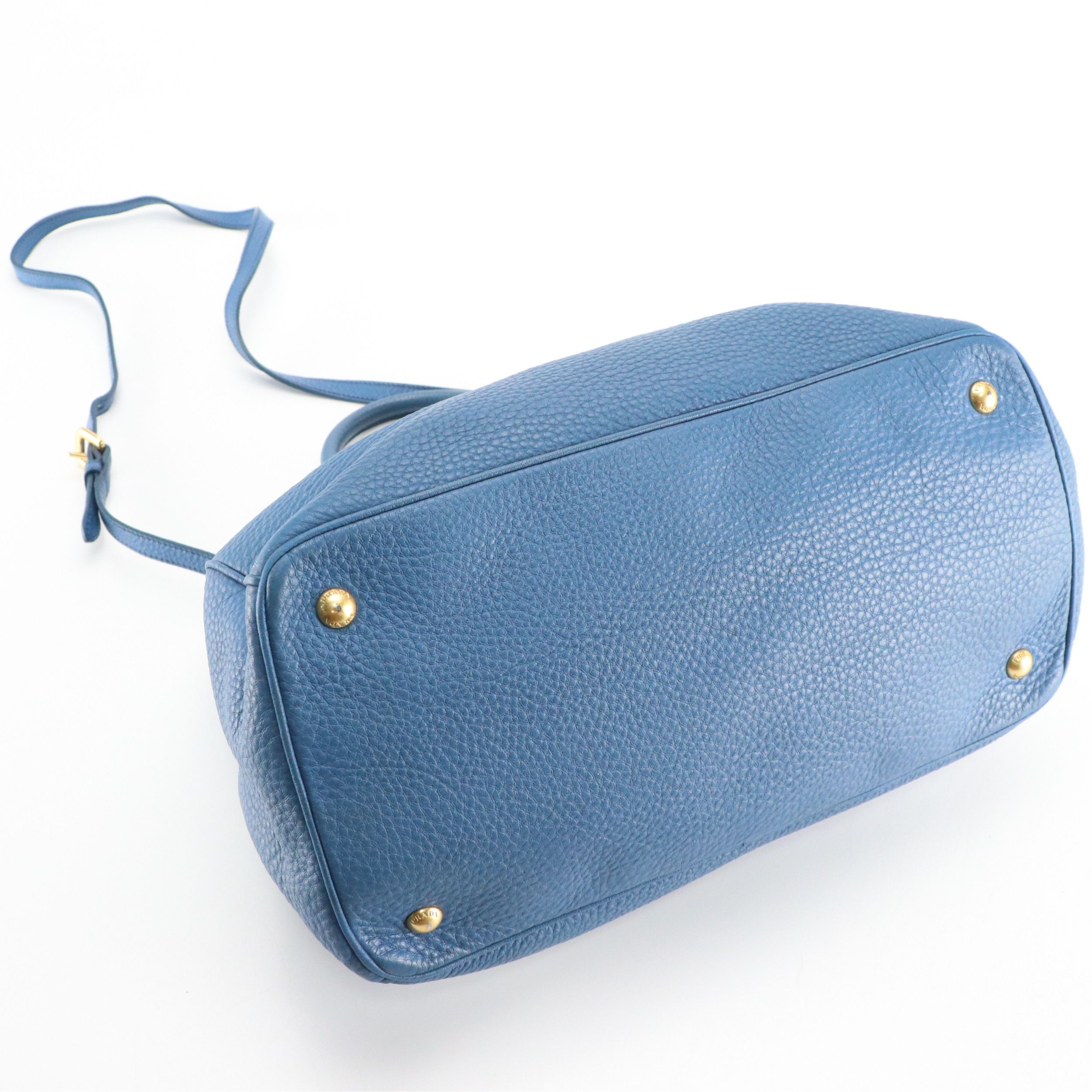 Prada Two-Way Tote Bag in Blue Vitello Daino Leather