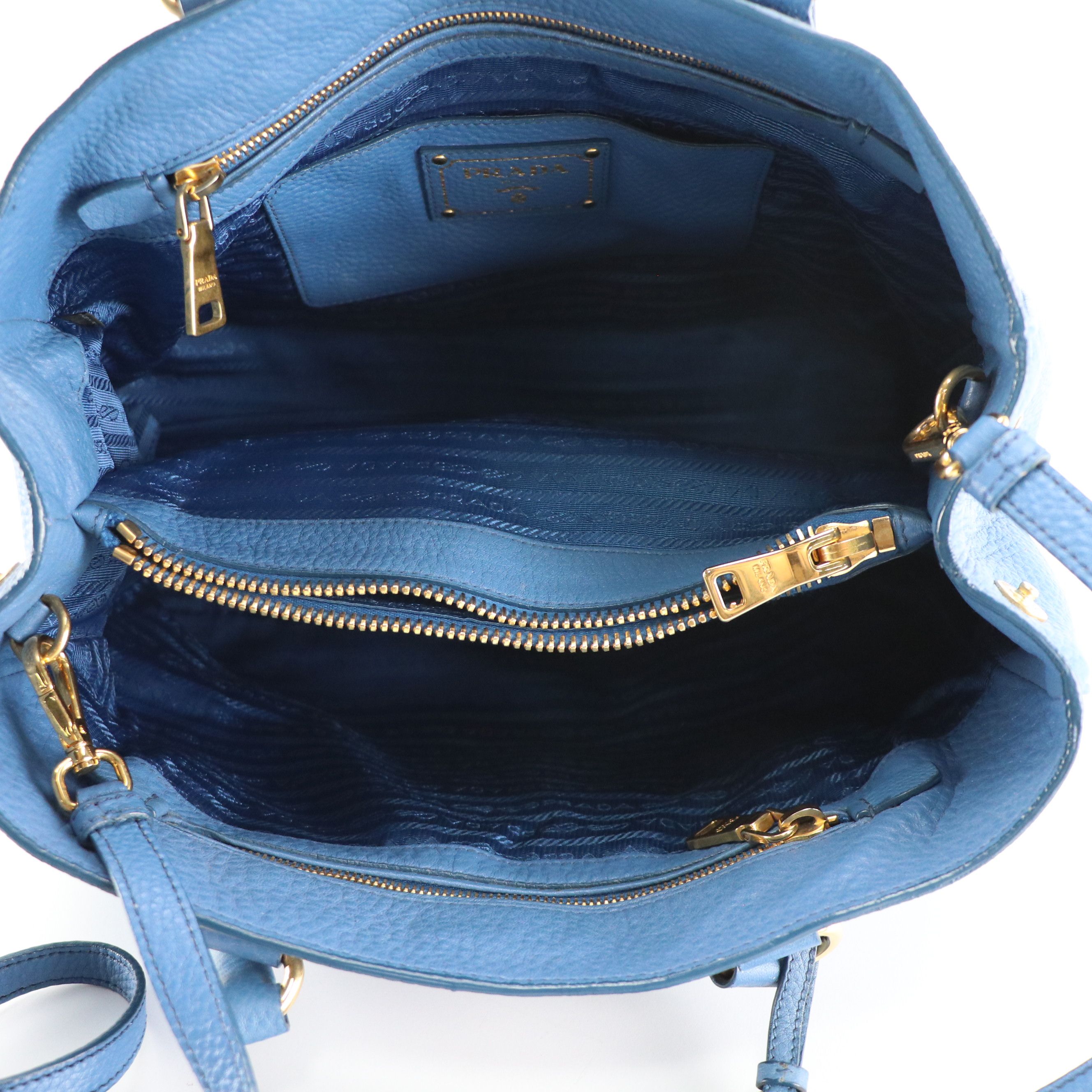 Prada Two-Way Tote Bag in Blue Vitello Daino Leather