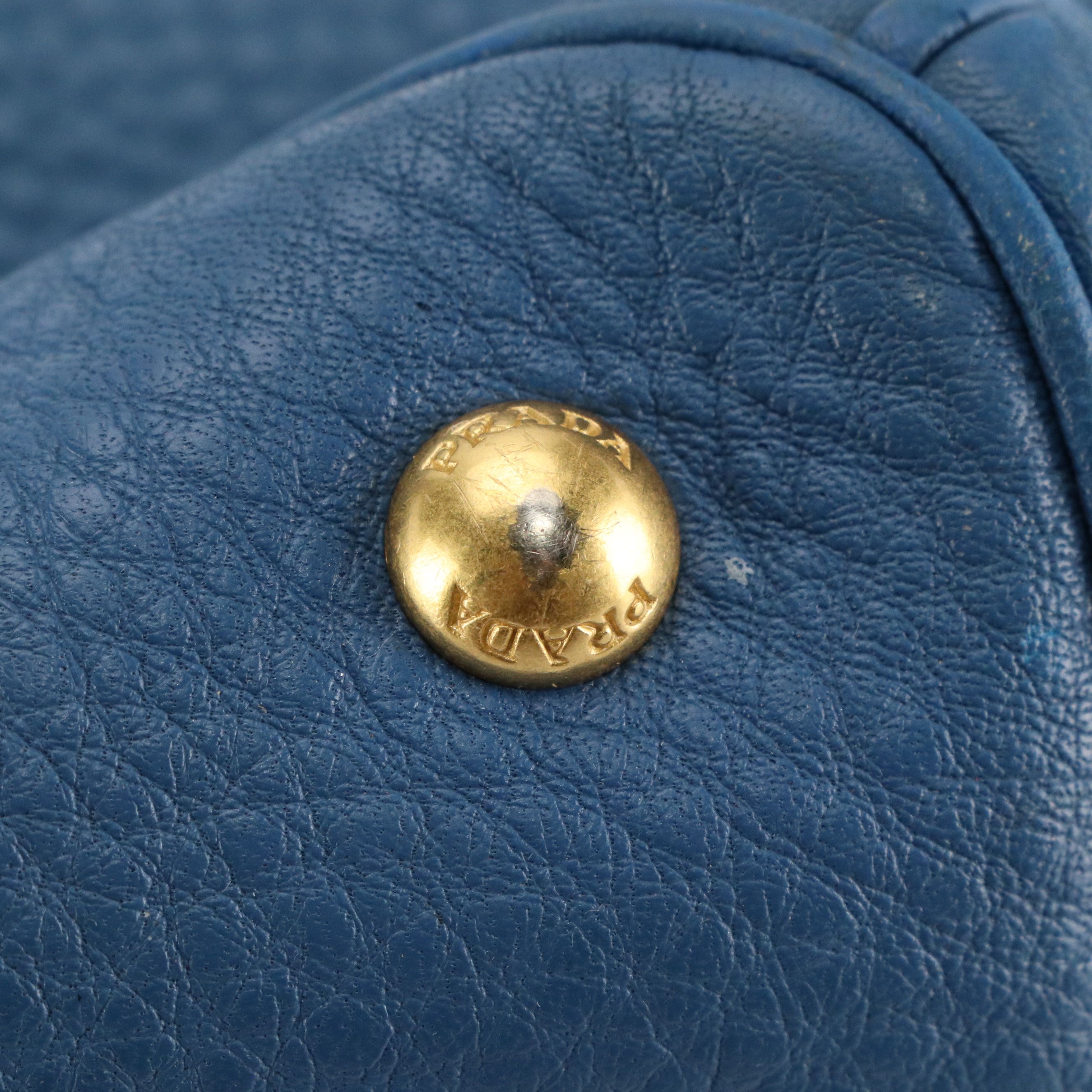 Prada Two-Way Tote Bag in Blue Vitello Daino Leather