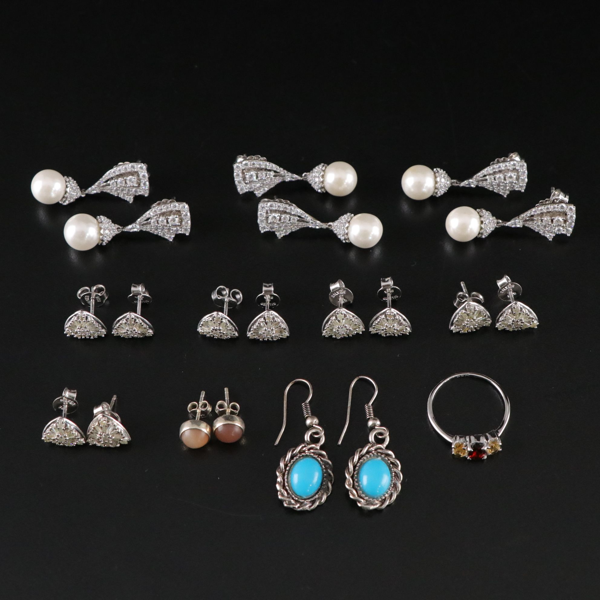 11 Assorted Sterling Silver Earrings and Ring