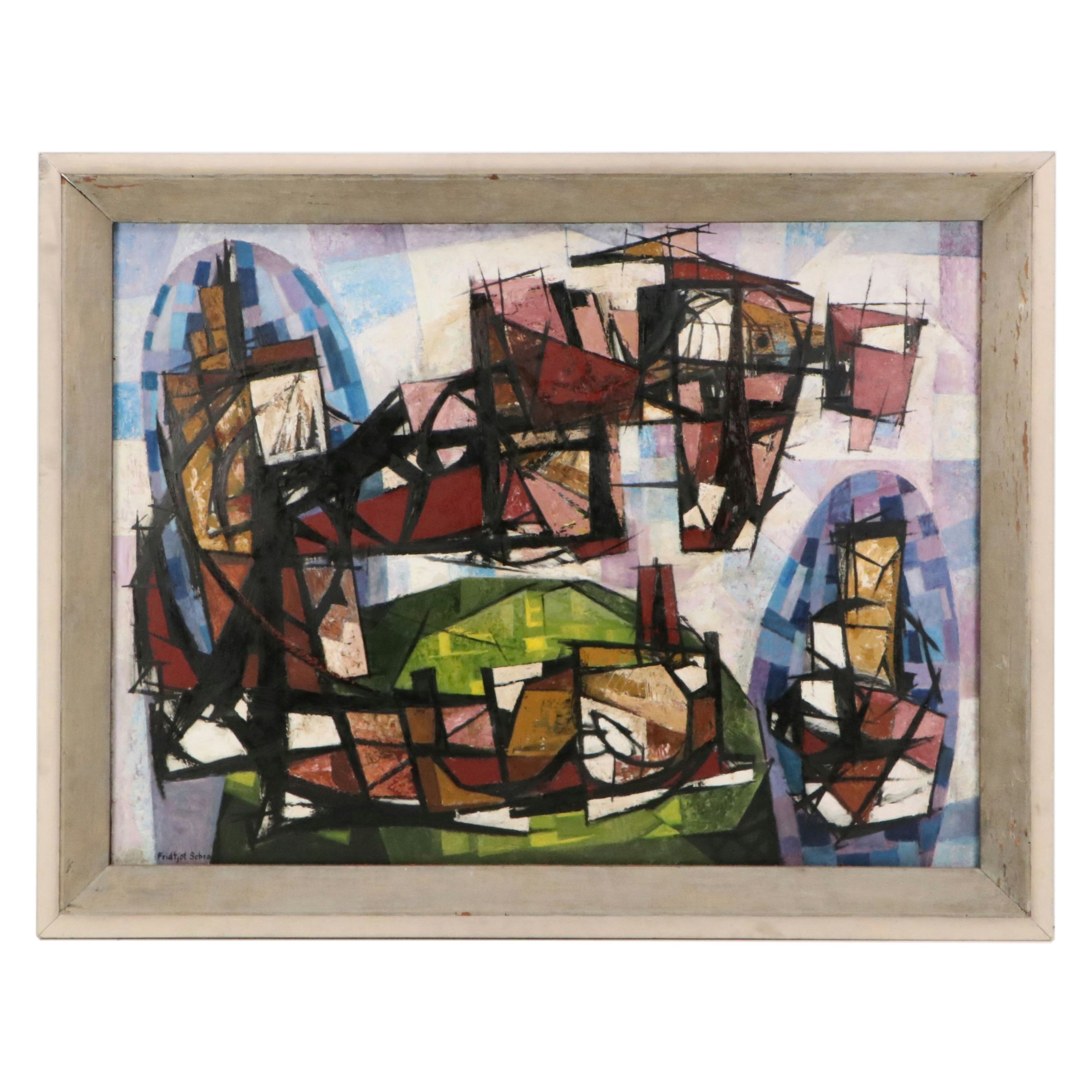 Fridtjof Schroder Modernist Abstract Oil Painting