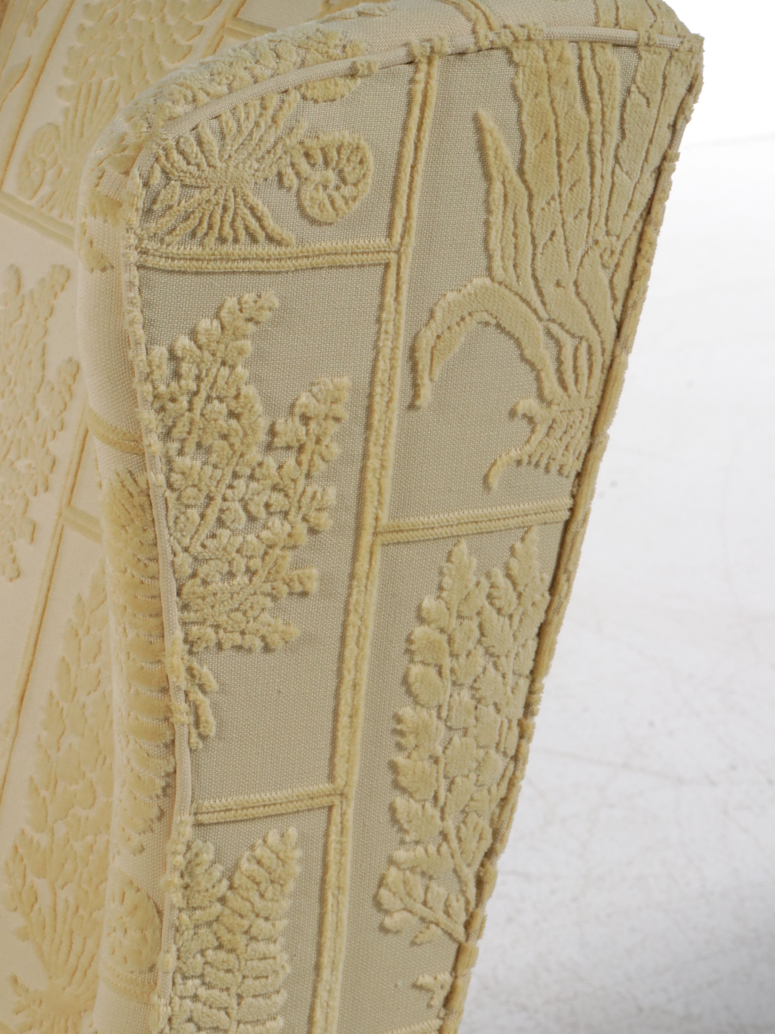 Chippendale Style Yellow Floral Damask Upholstered Wingback Chair