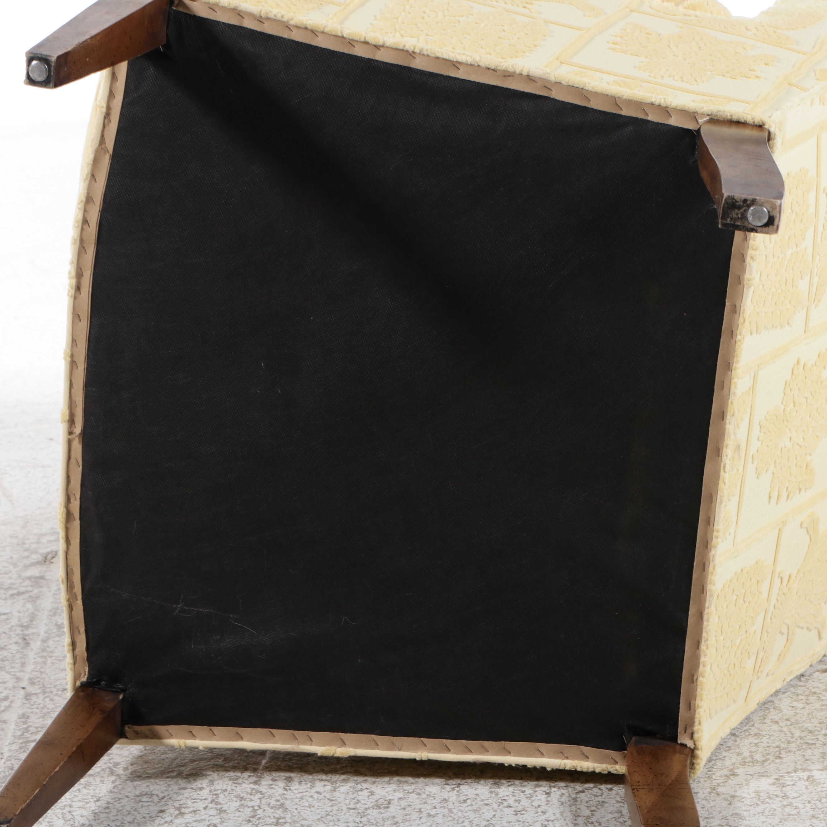 Chippendale Style Yellow Floral Damask Upholstered Wingback Chair