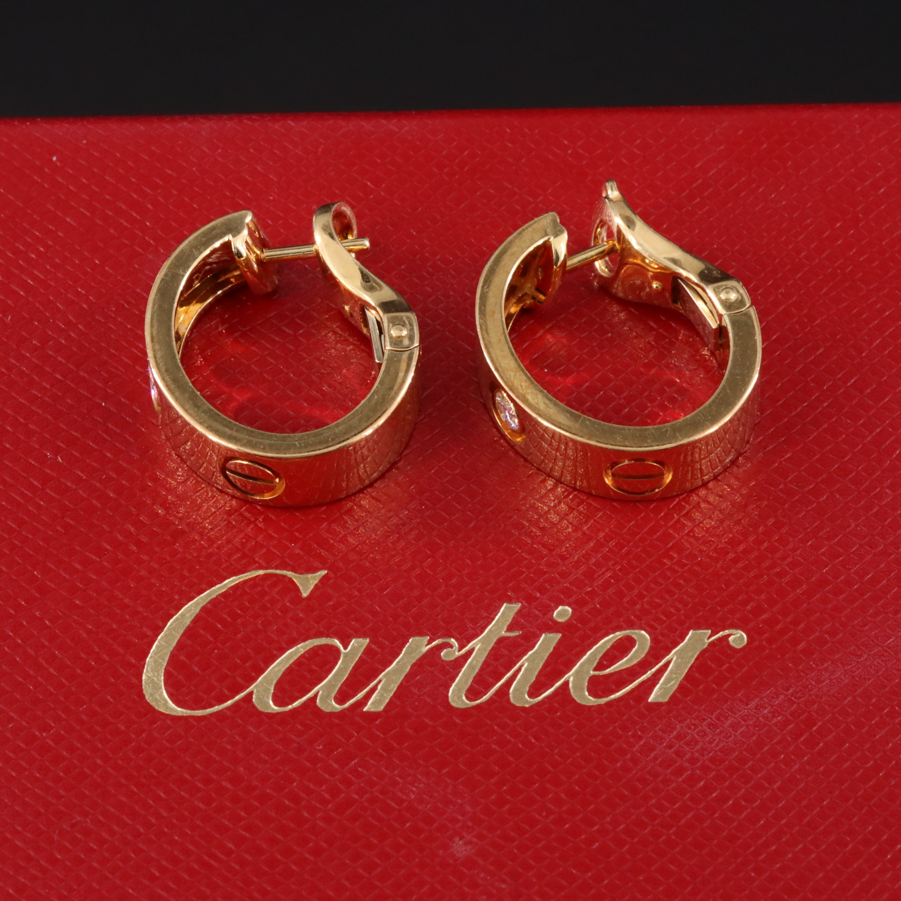 Cartier LOVE 18K Two Diamonds Classic Model Hoop Earrings with COA