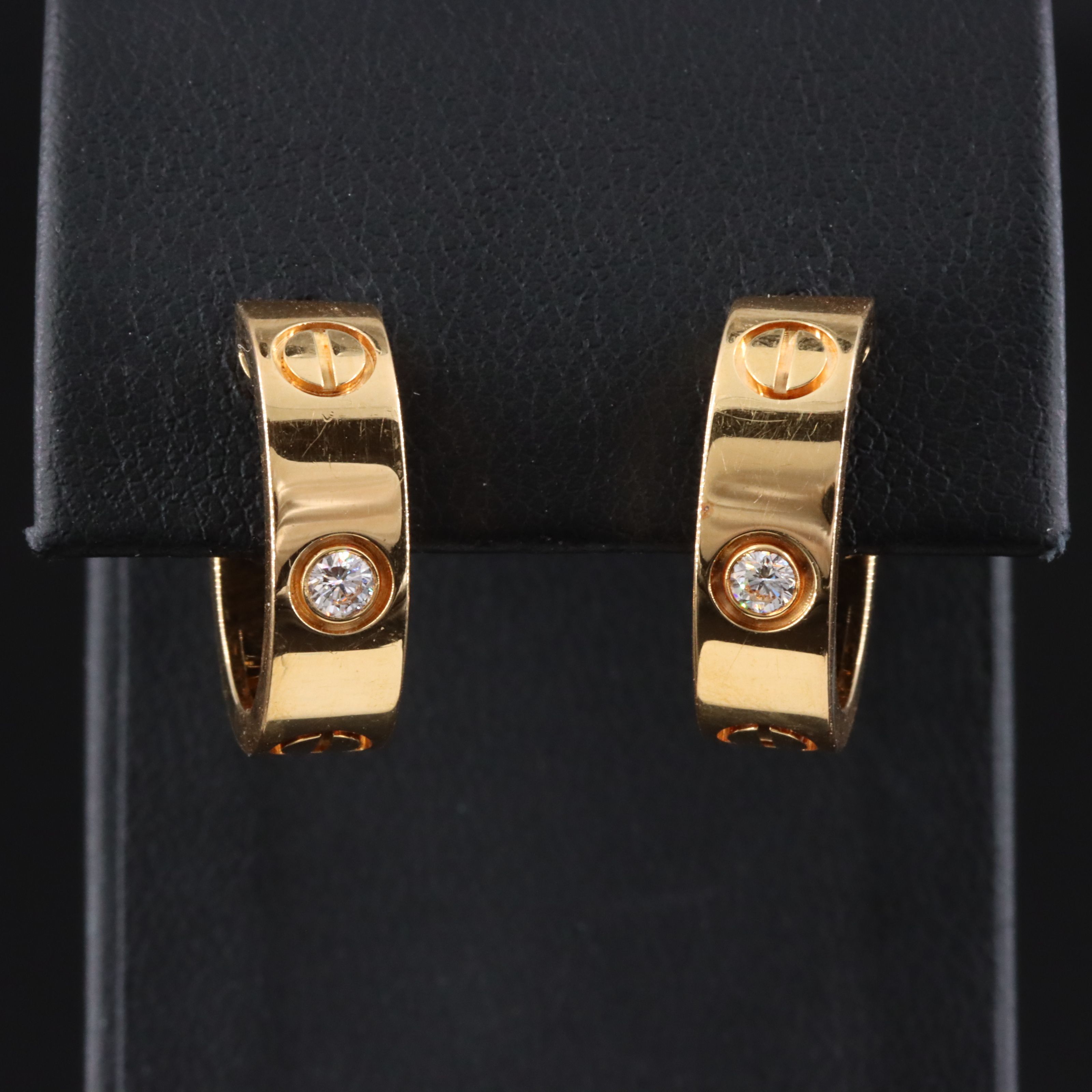 Cartier LOVE 18K Two Diamonds Classic Model Hoop Earrings with COA