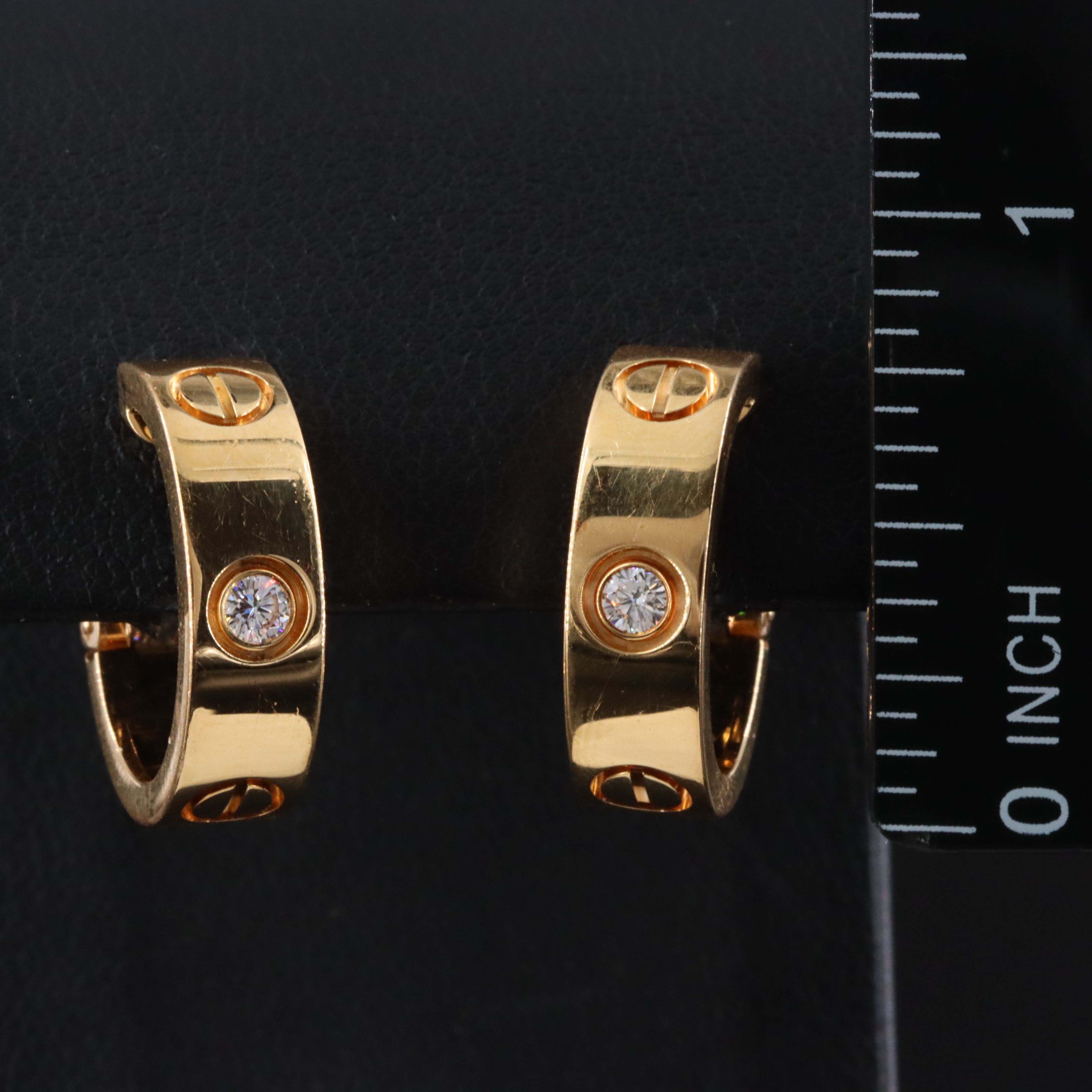 Cartier LOVE 18K Two Diamonds Classic Model Hoop Earrings with COA