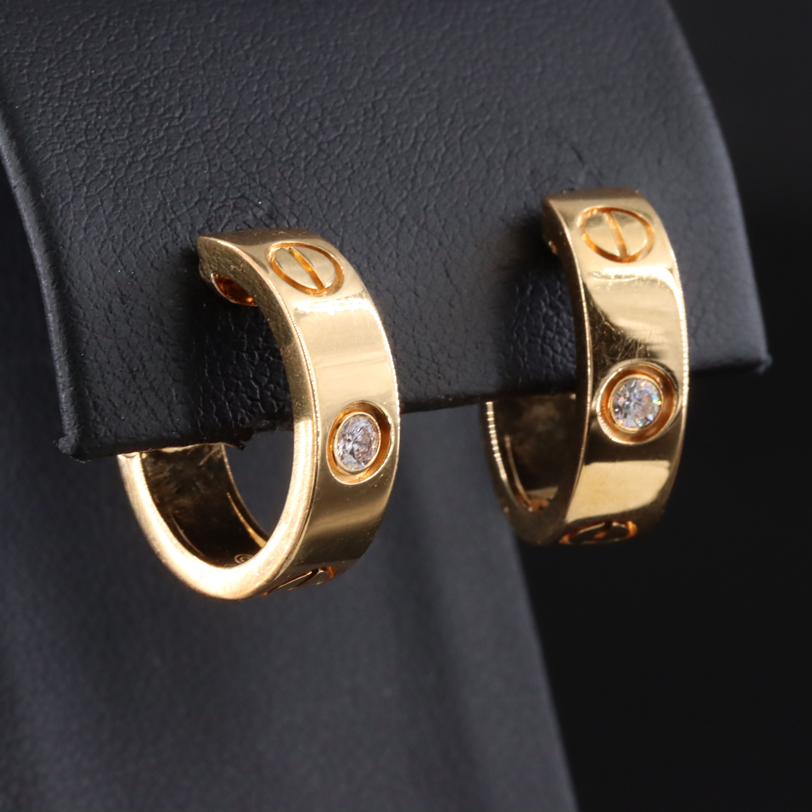 Cartier LOVE 18K Two Diamonds Classic Model Hoop Earrings with COA