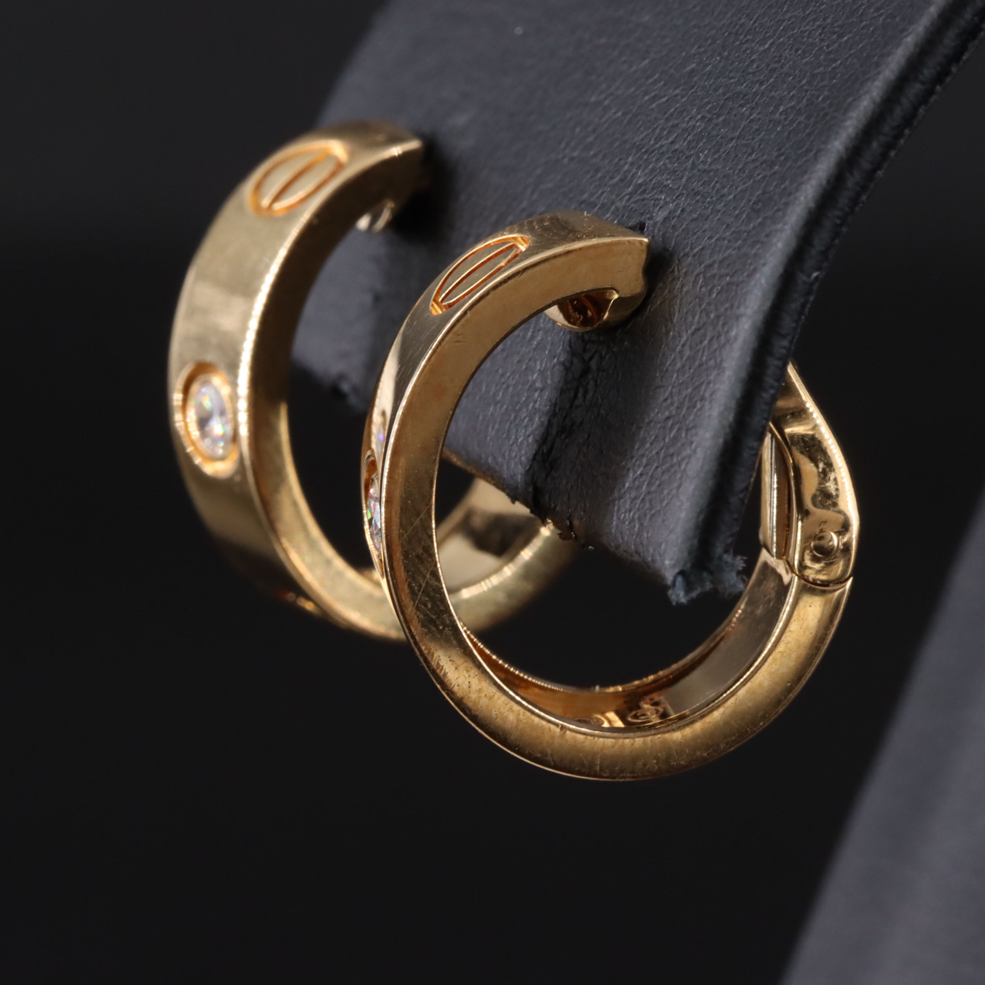 Cartier LOVE 18K Two Diamonds Classic Model Hoop Earrings with COA