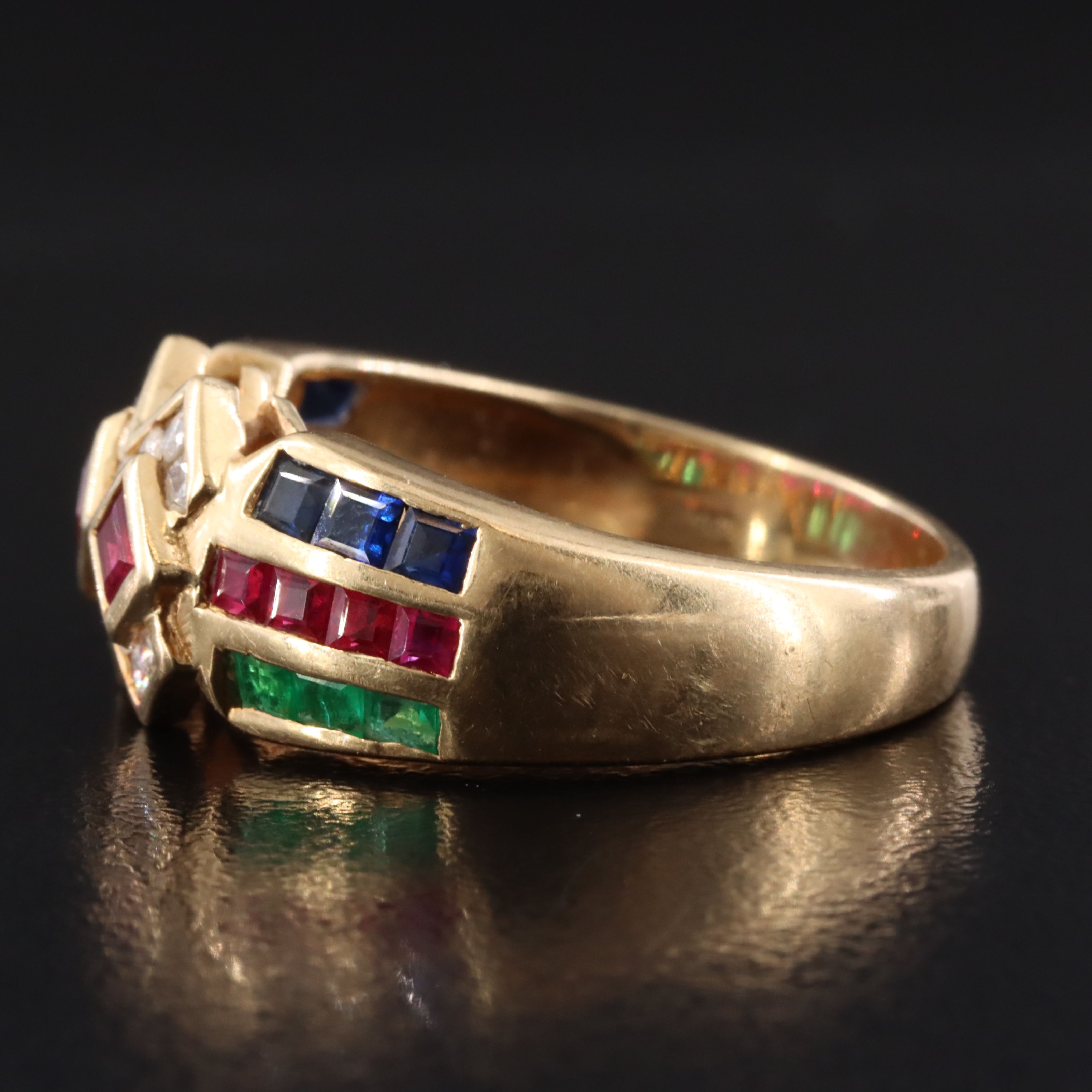 18K Ruby, Emerald, Sapphire and Diamond Ring