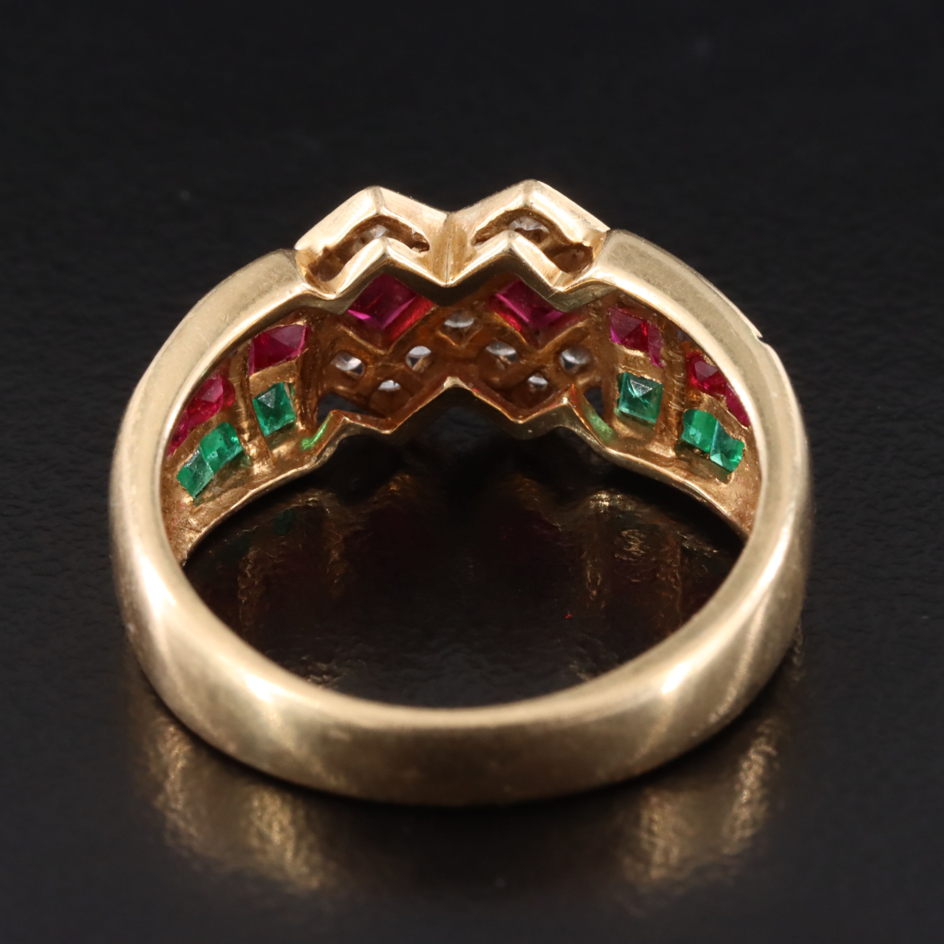 18K Ruby, Emerald, Sapphire and Diamond Ring